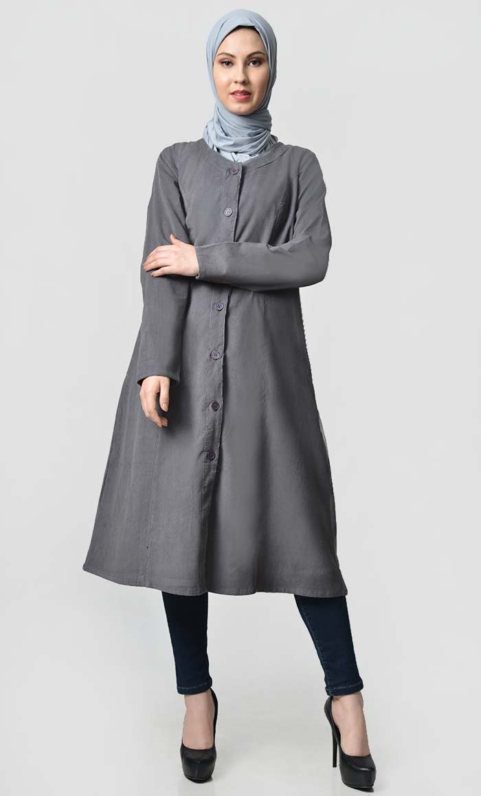 Stylish Grey Corduroy Button Down Tunic for Women | Fall Fashion Essential | Perfect for Casual Outings & Office Wear