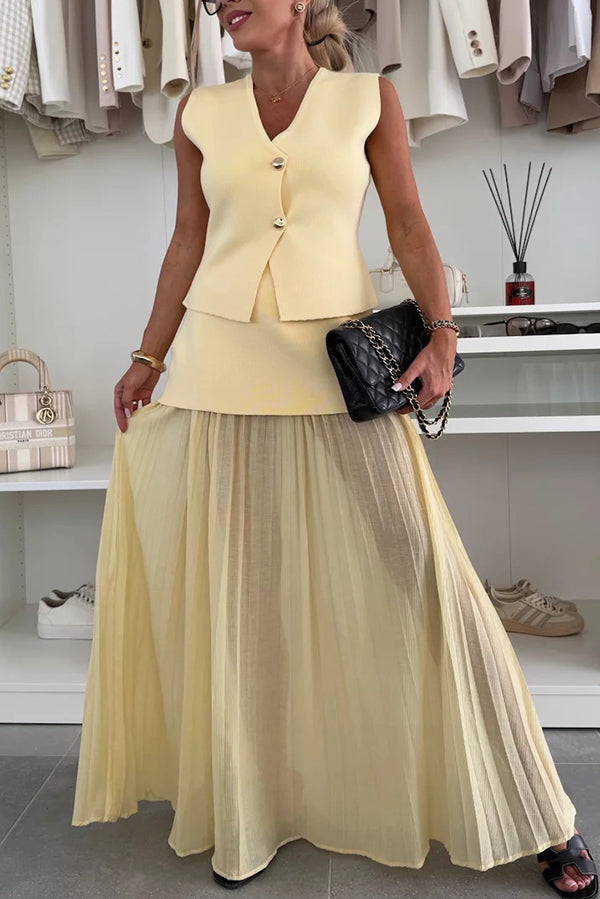 Elegant Knit & Tulle Elastic Waist Pleated Maxi Skirt for Women - Boho Chic Flowy Long Skirt for Summer, Beach, Parties & Special Occasions