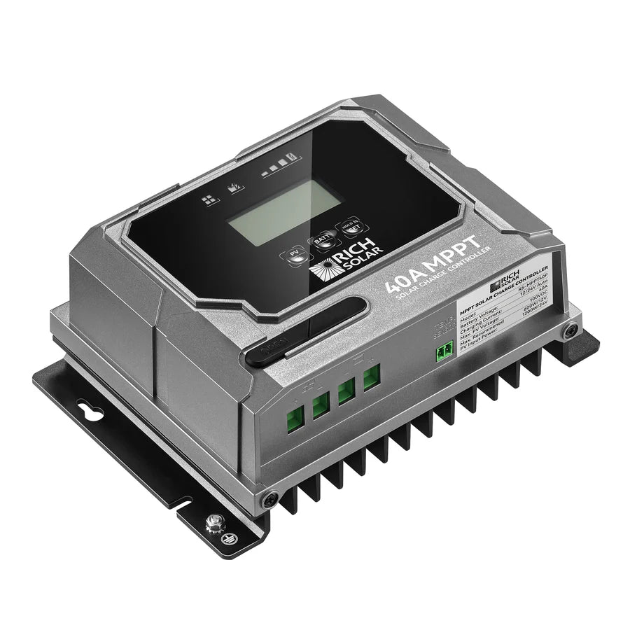 Rich Solar BRAVO 40 40A MPPT Solar Charge Controller for RV, Boat, Off-Grid Power System - Efficient Solar Panel Battery Charging Regulator