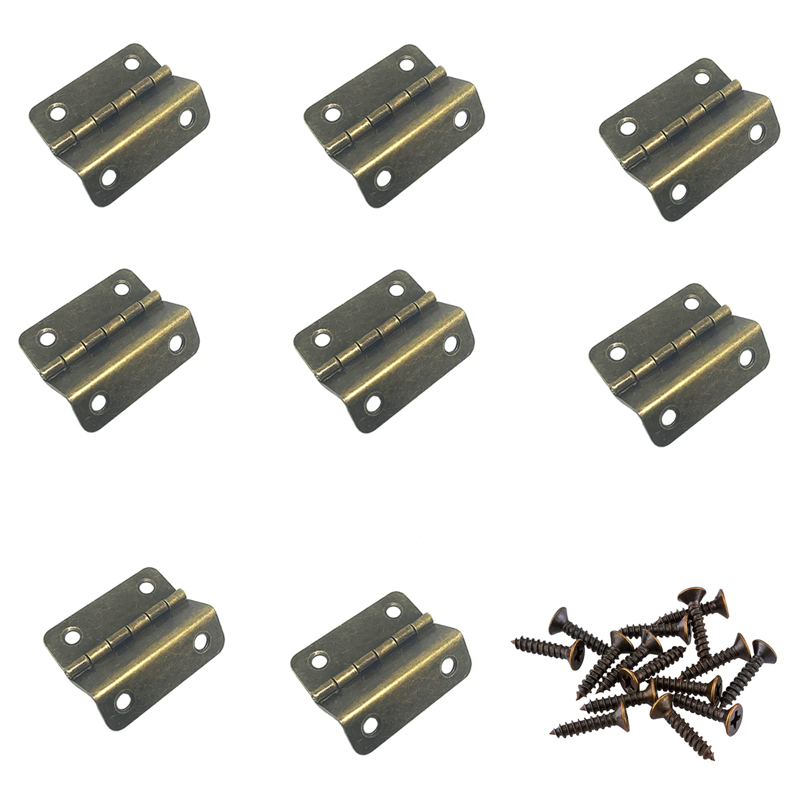 8-Piece 3-Fold Hinge Hardware Set - Bronze Surface Plated Door & Cabinet Hinges with Screws - Perfect for Furniture, Jewelry Chests, Vintage Doors & Home Improvement Projects