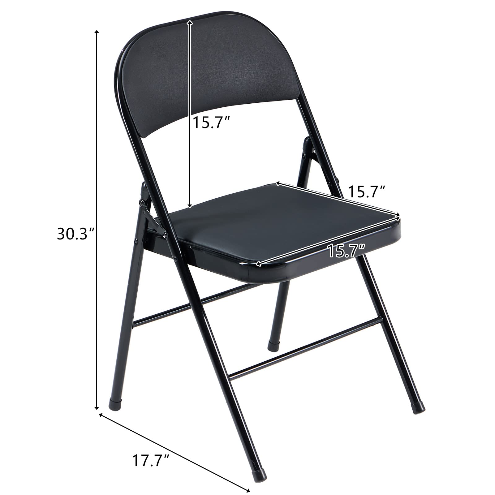 12 Pack Black Folding Chairs with PU Padded Seats - Heavy Duty Steel Frame Stackable Chairs for Indoor Outdoor Use - 330lbs Capacity - Perfect for Office, Wedding, Party, Banquet & Events