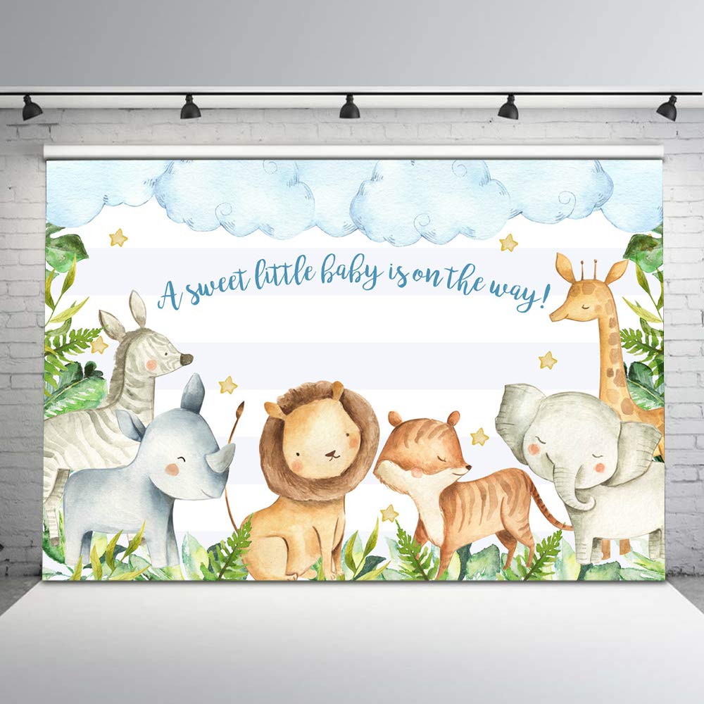 Safari Baby Shower Backdrop - 7x5ft Vinyl Photography Background with Cute Animals for Boys | Perfect for Baby Showers, Gender Reveals & Nursery Decor