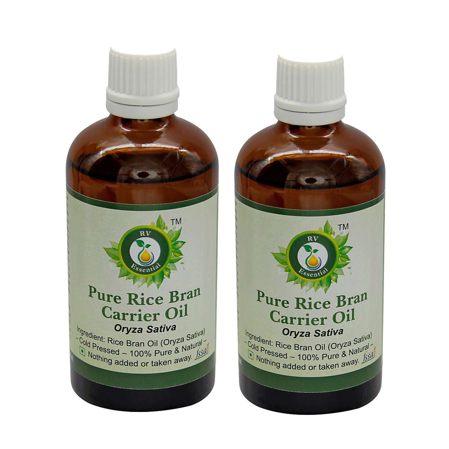 Pure Rice Bran Carrier Oil - 100% Natural Oryza Sativa Extract (2x100ml) for Skin Care, Hair Treatment & Massage Therapy | Cold Pressed, Unrefined, Rich in Vitamin E & Antioxidants