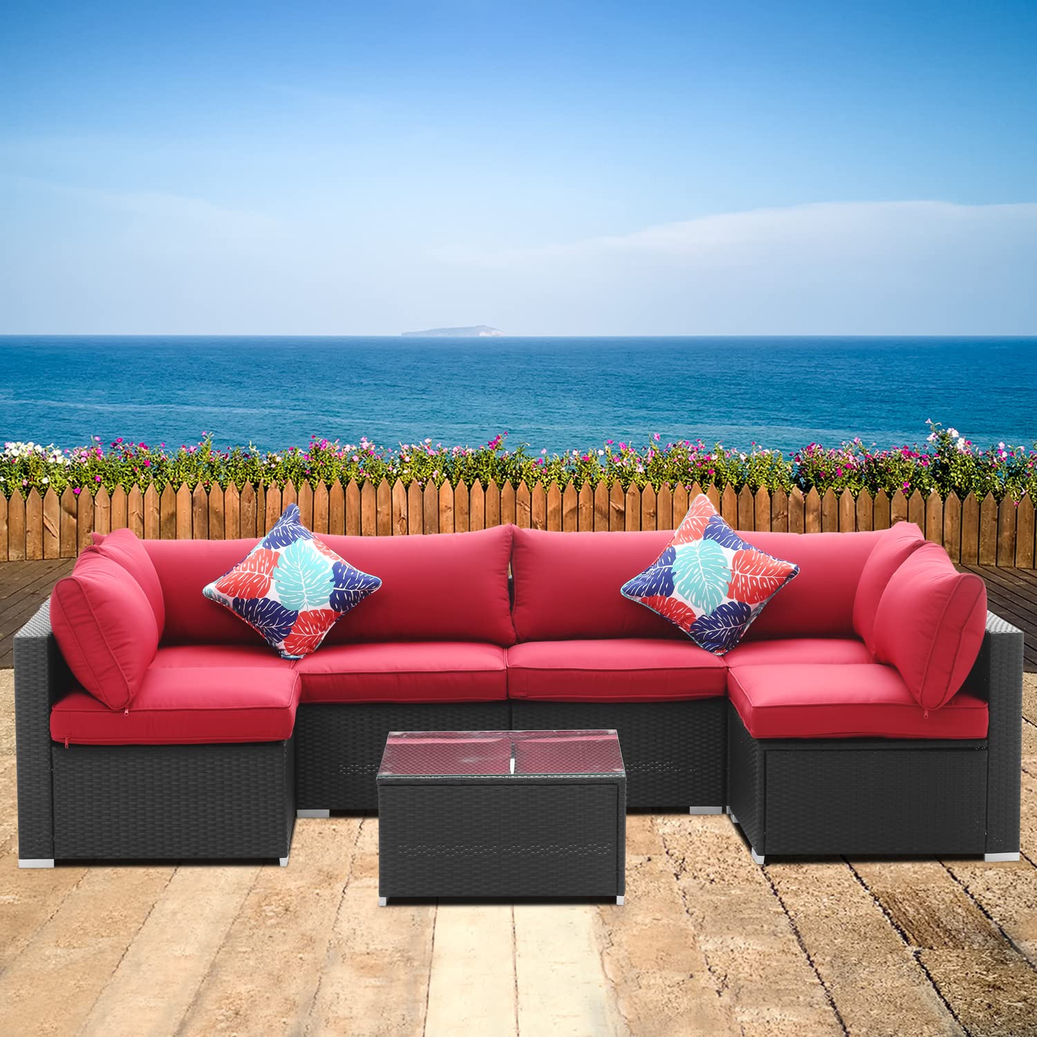 7-Piece All-Weather Outdoor Patio Furniture Set - PE Rattan Wicker Sectional Sofa with Coffee Table & Cushions - Perfect for Garden, Poolside, and Backyard Relaxation