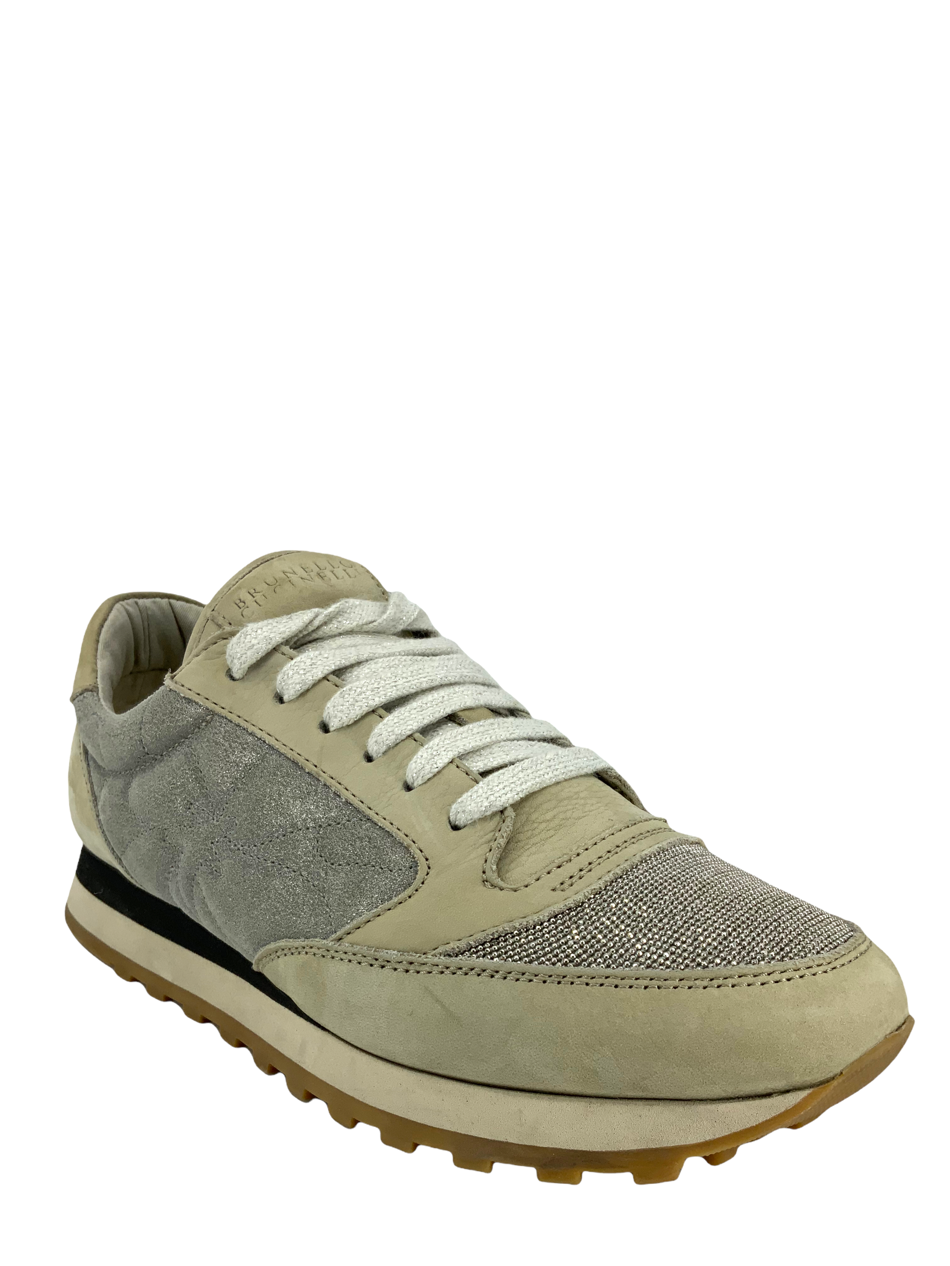 Brunello Cucinelli Quilted Suede Monili Toe Sneakers - Women's Size 8.5 US | Luxury Casual Shoes for Everyday Wear & Stylish Outfits
