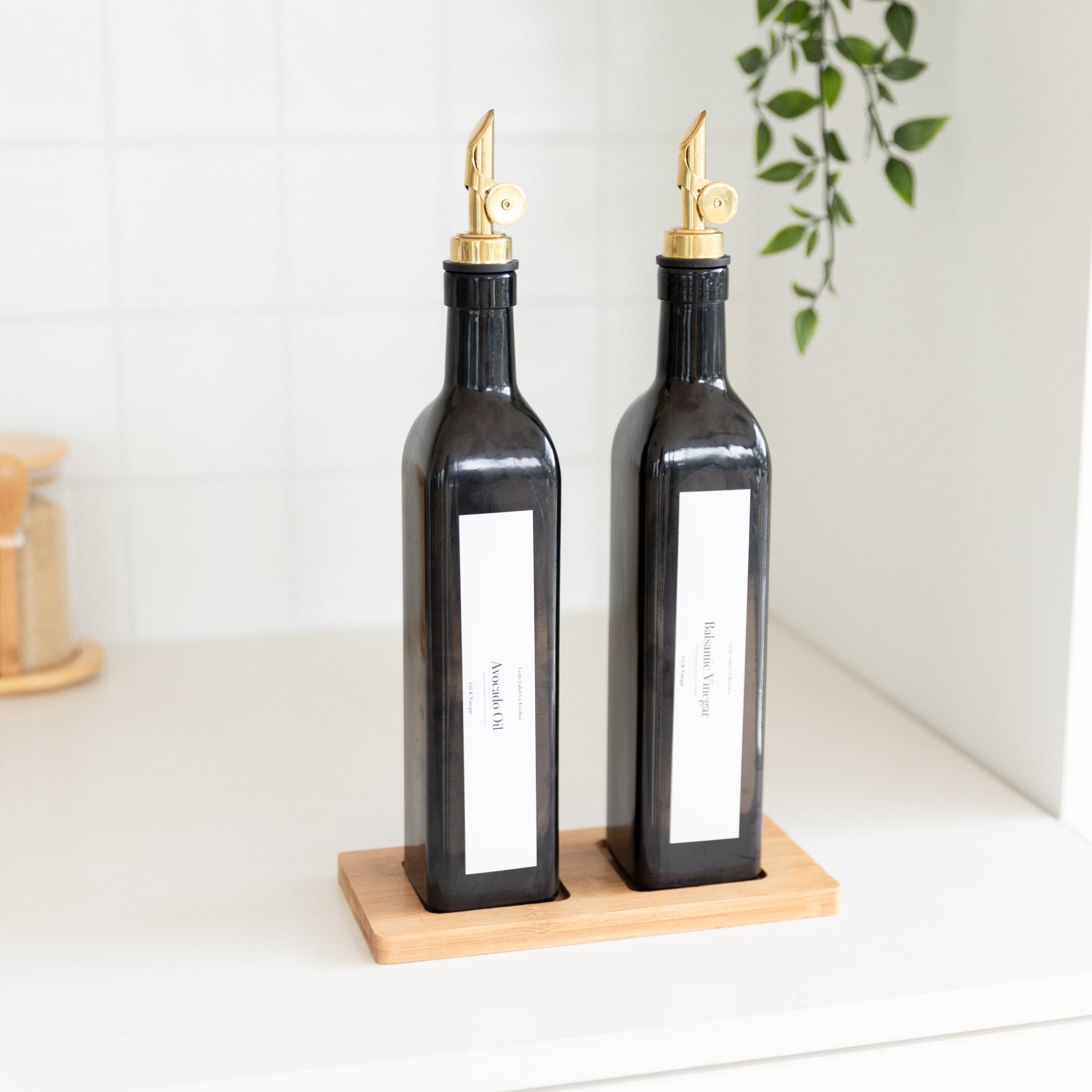 Premium Oil and Vinegar Dispenser Bottles with Gold Pour Spouts - Elegant Kitchen Accessories for Salad Dressing, Cooking & Dining Table Decor