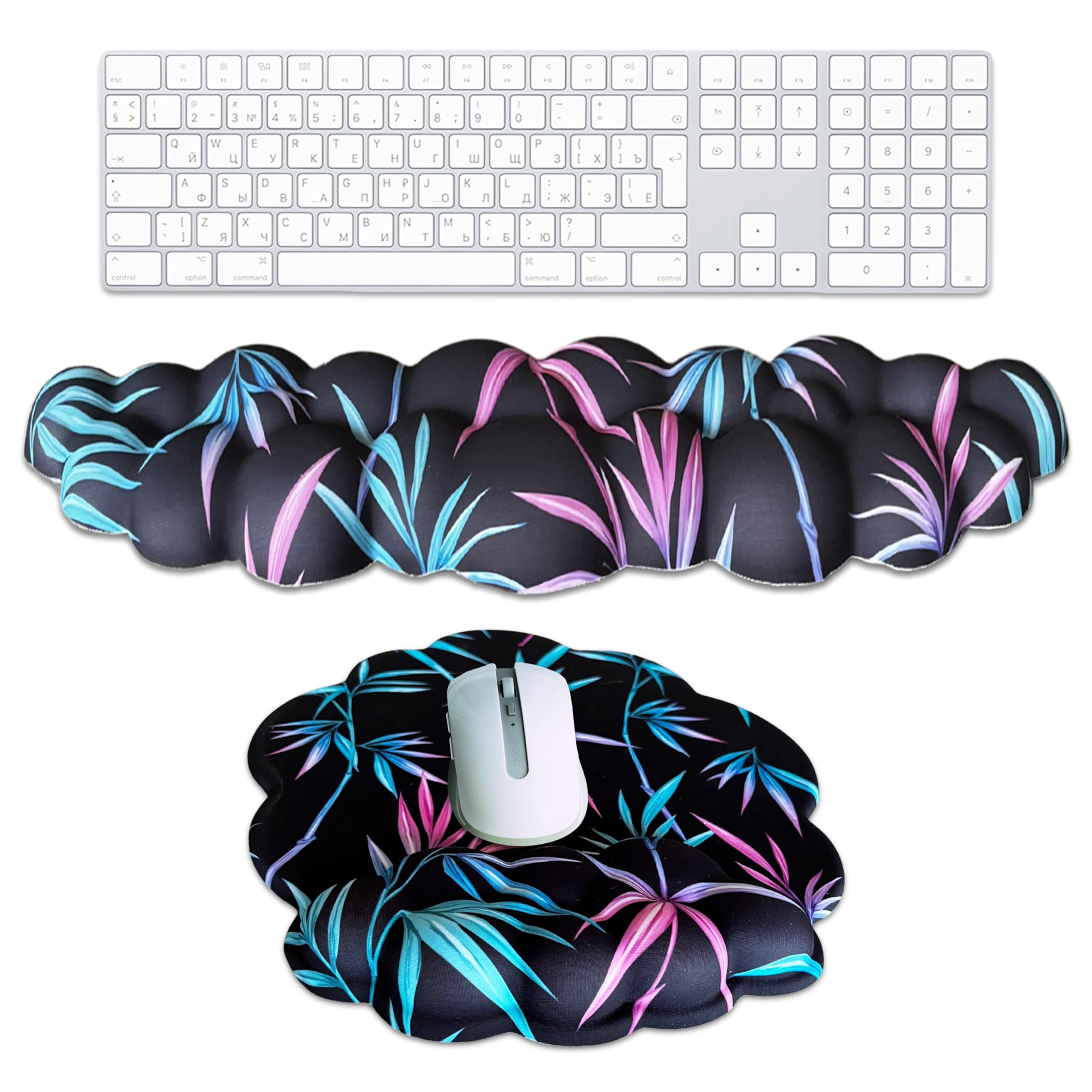 Ergonomic Cloud Wrist Rest Keyboard and Mouse Pad Set - Comfortable Gaming & Office Wrist Support for Computer Keyboard - Soft Cute Mouse Pad for Long Hours Typing - Perfect for Home Office, Gaming Setup & Workstation Comfort