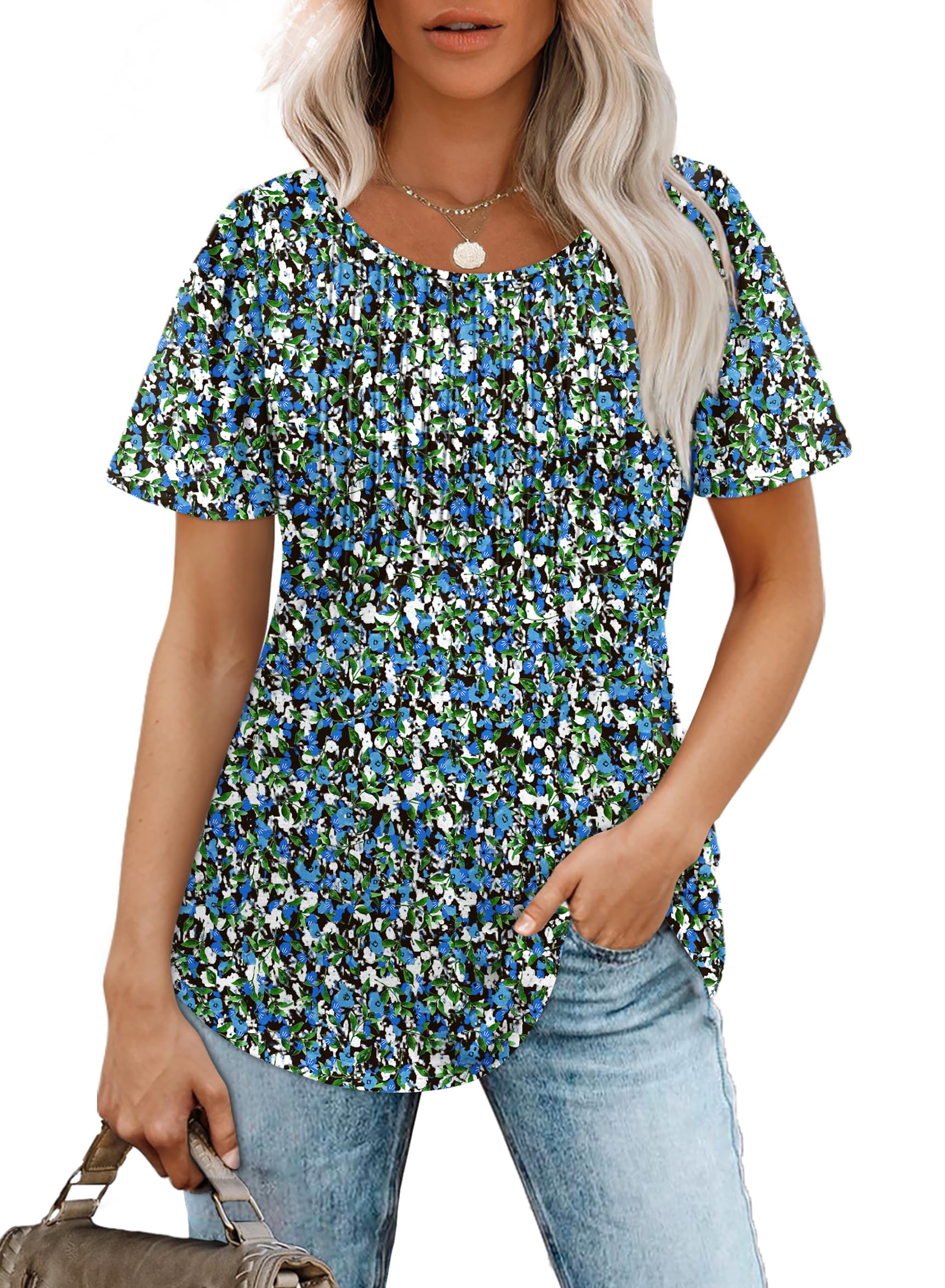 WIHOLL Women's Short Sleeve Pleated Blouse - Summer Casual Dressy Tops with Front Pleats | Perfect for Office Wear, Date Nights & Summer Outings