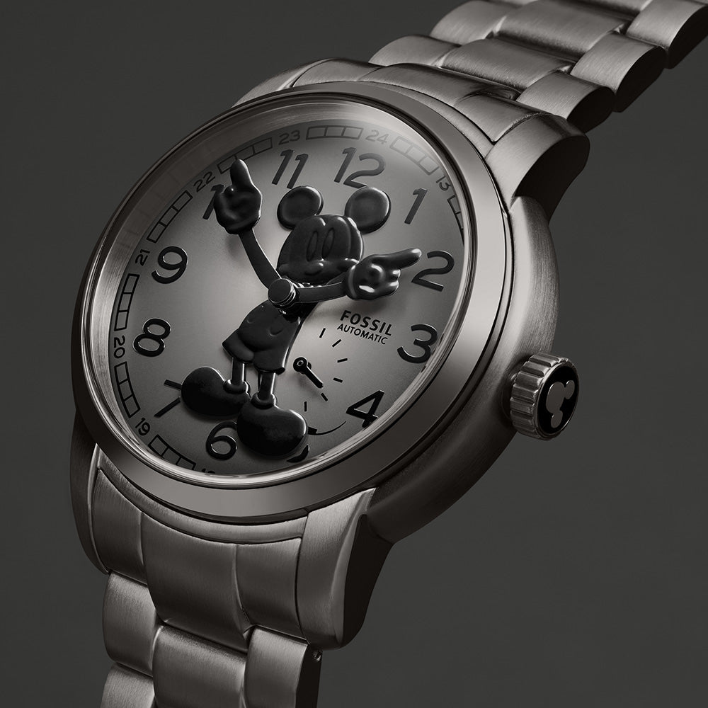 Fossil LE1186 Gunmetal Mickey Heritage Automatic Watch - 100th Disney Anniversary Limited Edition - Perfect for Collectors & Disney Fans