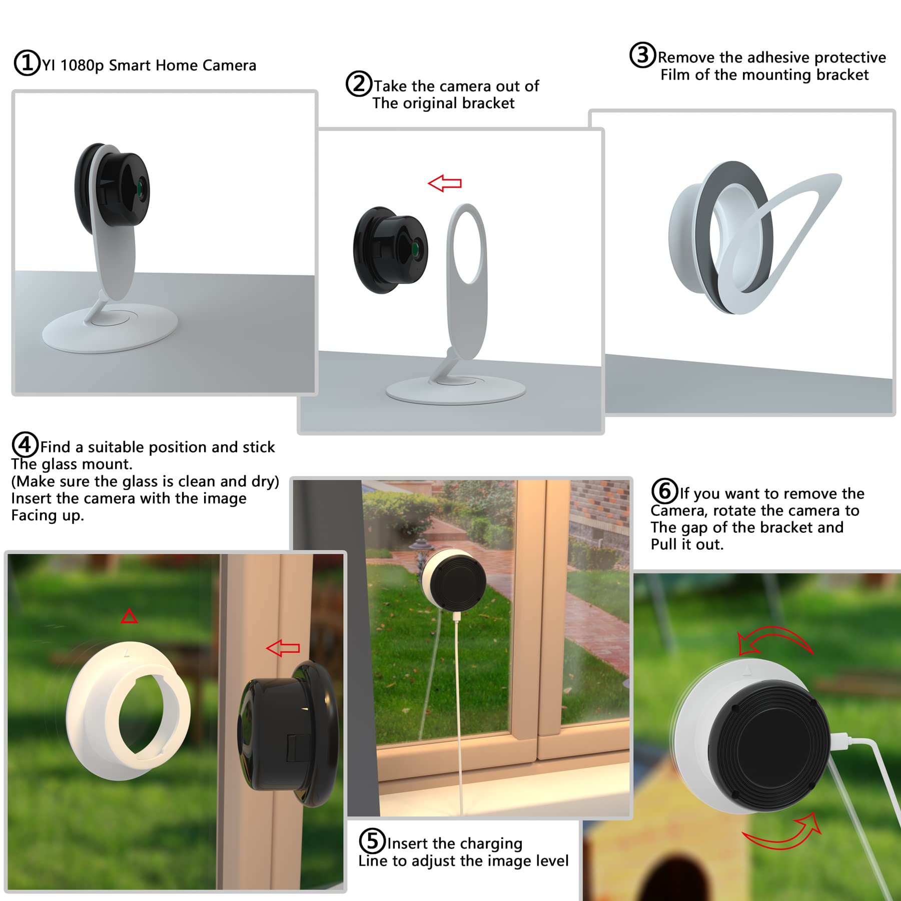 Window Mount for Yi Smart Home Camera - 2 Pack, No Indoor Reflections, Through Window Use - Perfect for Home Security, Baby Monitoring & Pet Watching