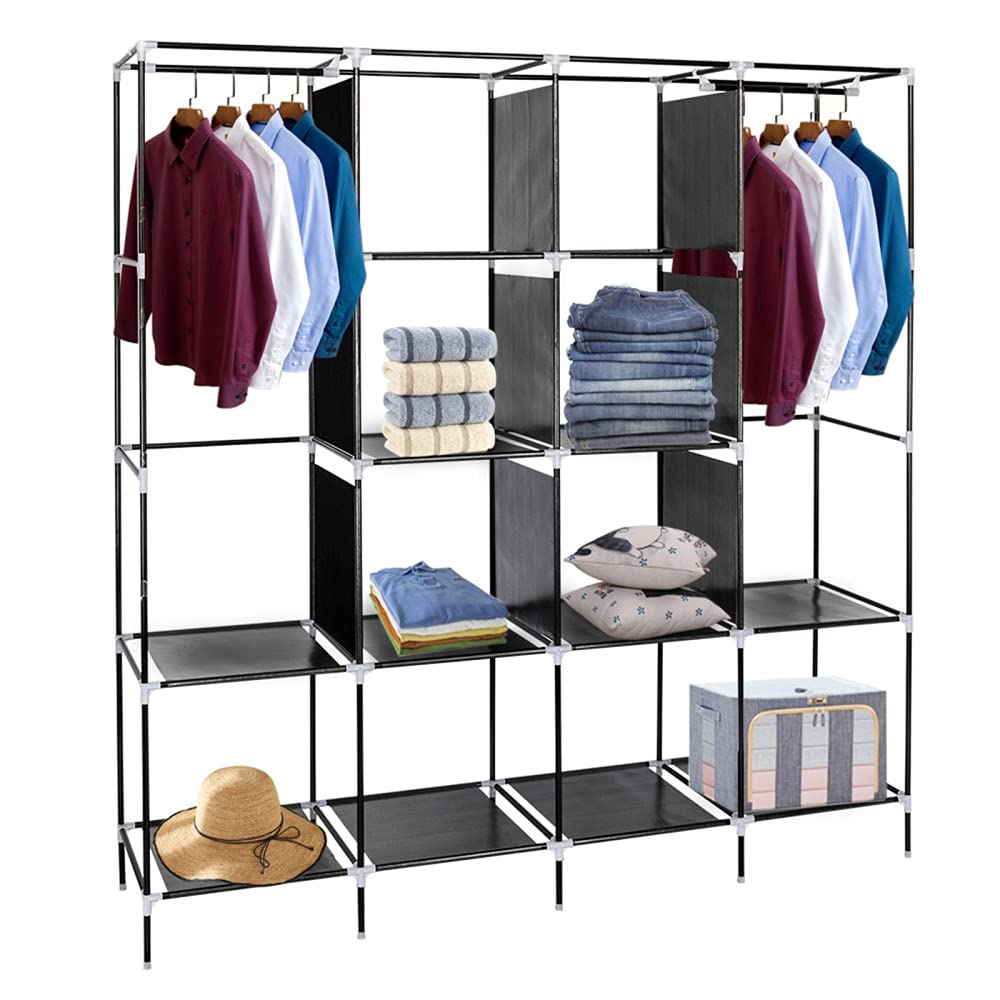 67 Inch Portable Clothes Closet Wardrobe Storage Organizer with Non-Woven Fabric - Quick Assembly, Heavy Duty & Durable - Perfect for Bedroom, Closet Organization & Small Spaces (Black)