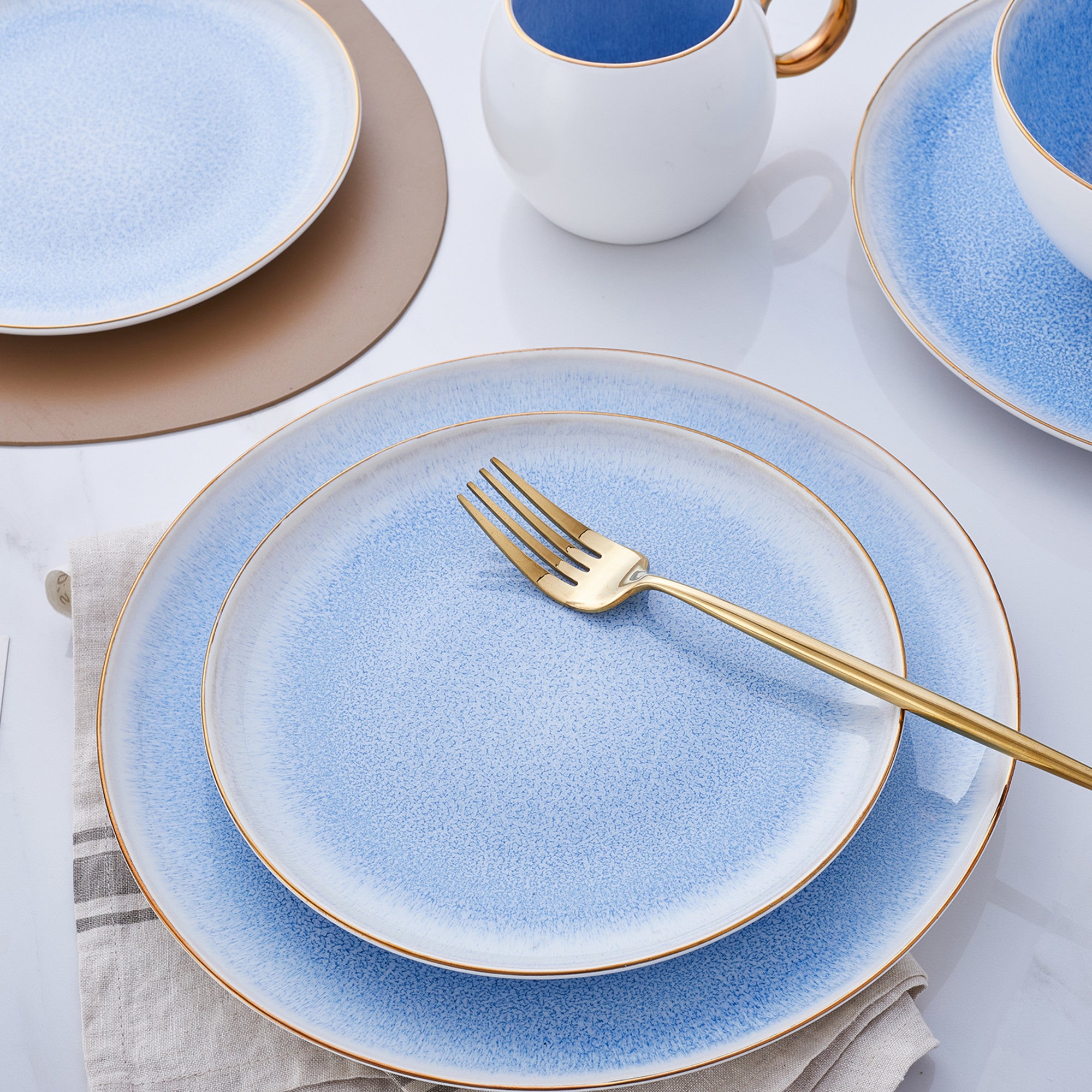 Josephine Porcelain Dinner Plate Set - Elegant Blue Floral Design for Formal Dining, Wedding & Special Occasions