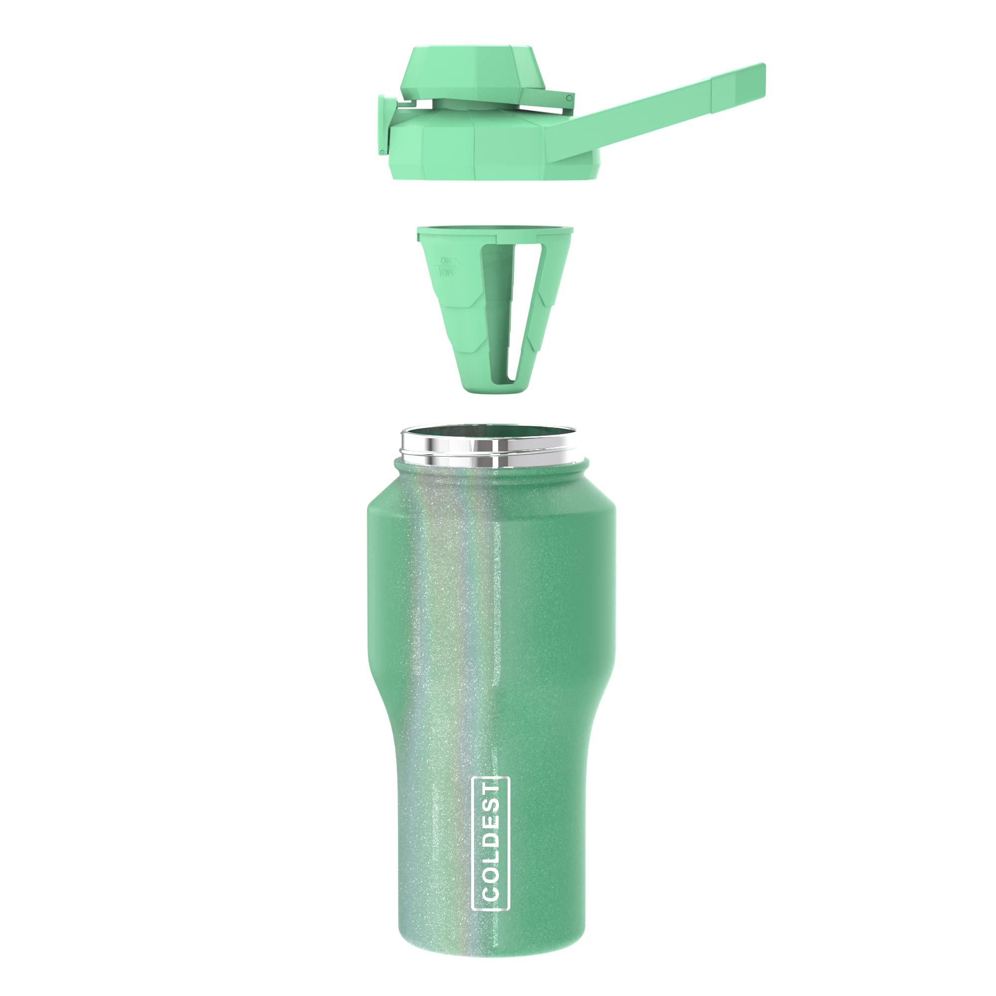Insulated 26 oz Coldest Shaker Bottle with Chug Lid - Protein Blender Cup for Mixes, Fits Sip Cirkul Lid, Green Aurora Glitter - Perfect for Gym, Workouts & On-the-Go Nutrition