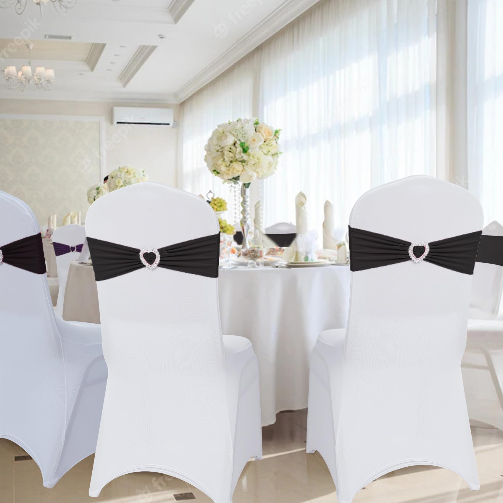 Howhic 30-Pack Stretch Spandex Chair Sashes with Buckle Slider - Universal Elastic Chair Bands for Wedding, Banquet, Party & Event Decorations (Black) | Perfect for Chair Covers, Table Settings & Venue Decor