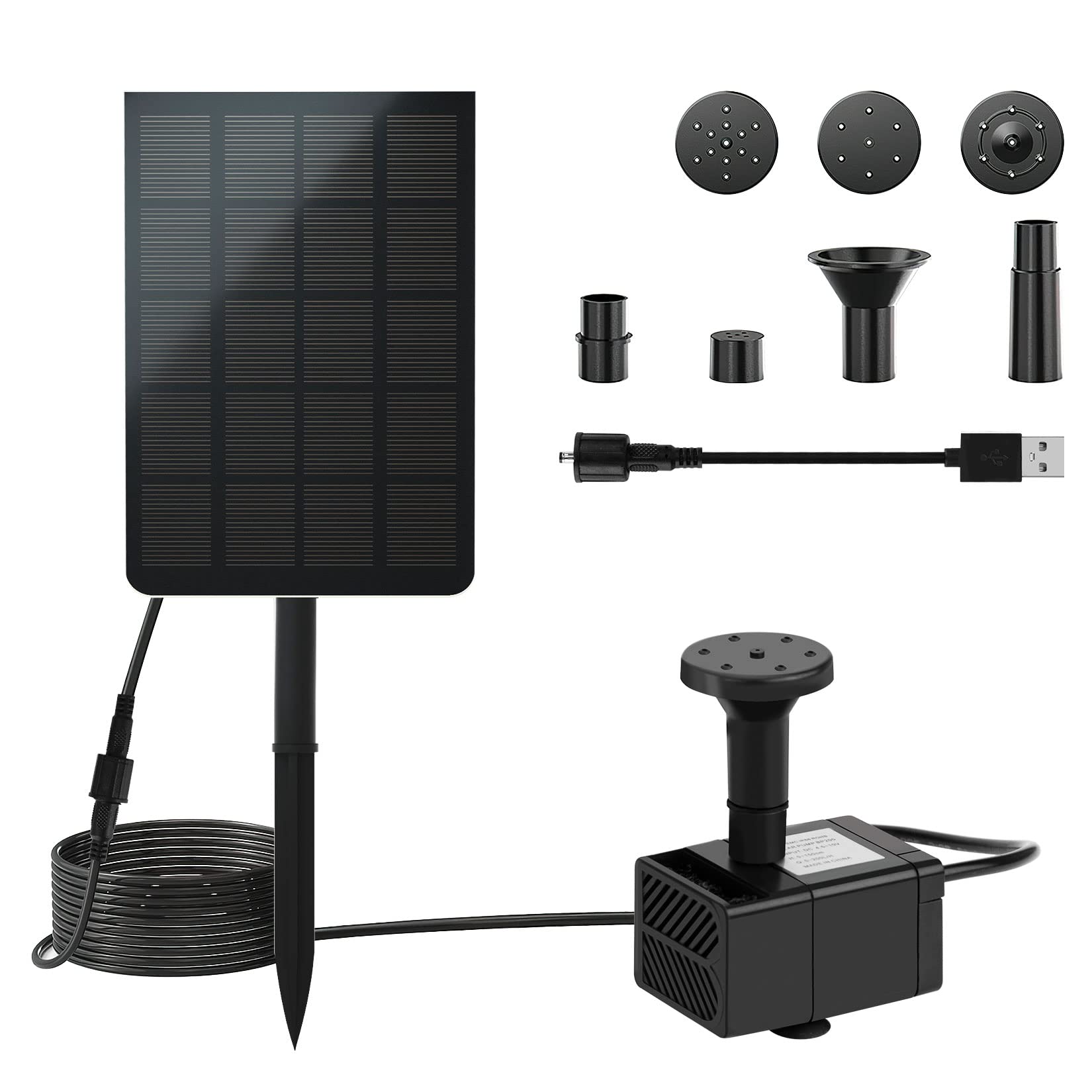 LEDGLE 2.5W Solar Powered Pond Pump with USB Charging, Filter Sponge & 7 Nozzles - 200L/H Solar Fountain Pump for Garden, Bird Baths, Swimming Pools | Outdoor Water Feature for Backyard, Patio Decor