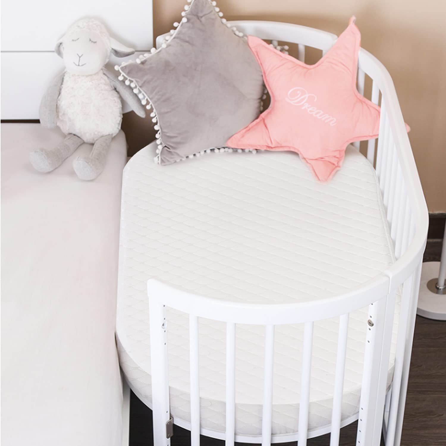Breathable Hypoallergenic Baby Bassinet Mattress - Premium Non-Toxic Foam, Oval Shape with Removable Waterproof Cover, 15