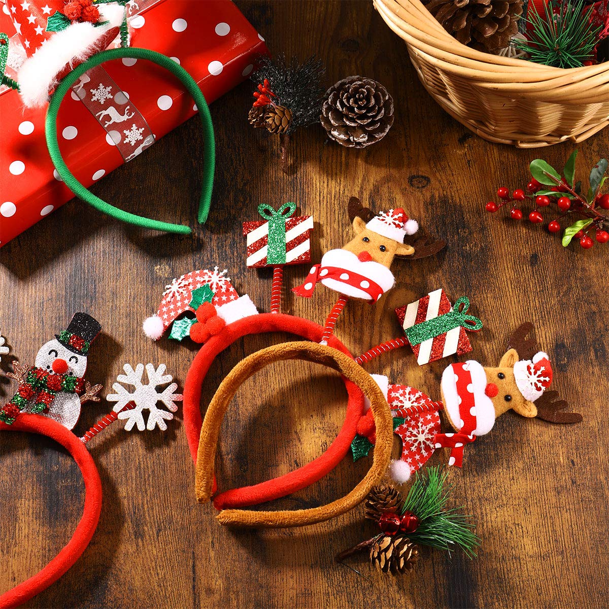 8 Pack Christmas Glasses & Headbands Set - Creative Elf Reindeer Antlers Xmas Tree Decorations for Holiday Parties | Fun Costume Accessories for Kids & Adults | Perfect for Christmas Photos, Office Celebrations & Family Gatherings