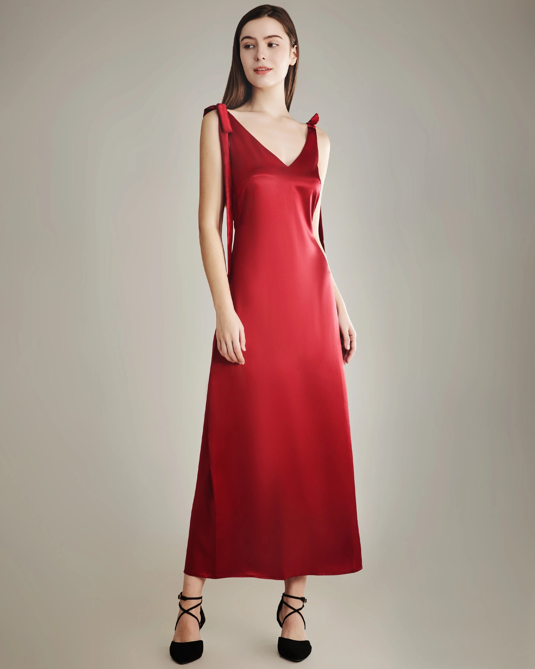 Elegant Shoulder Tie Silk Slip Dress for Women - Perfect for Evening Parties, Date Nights & Special Occasions