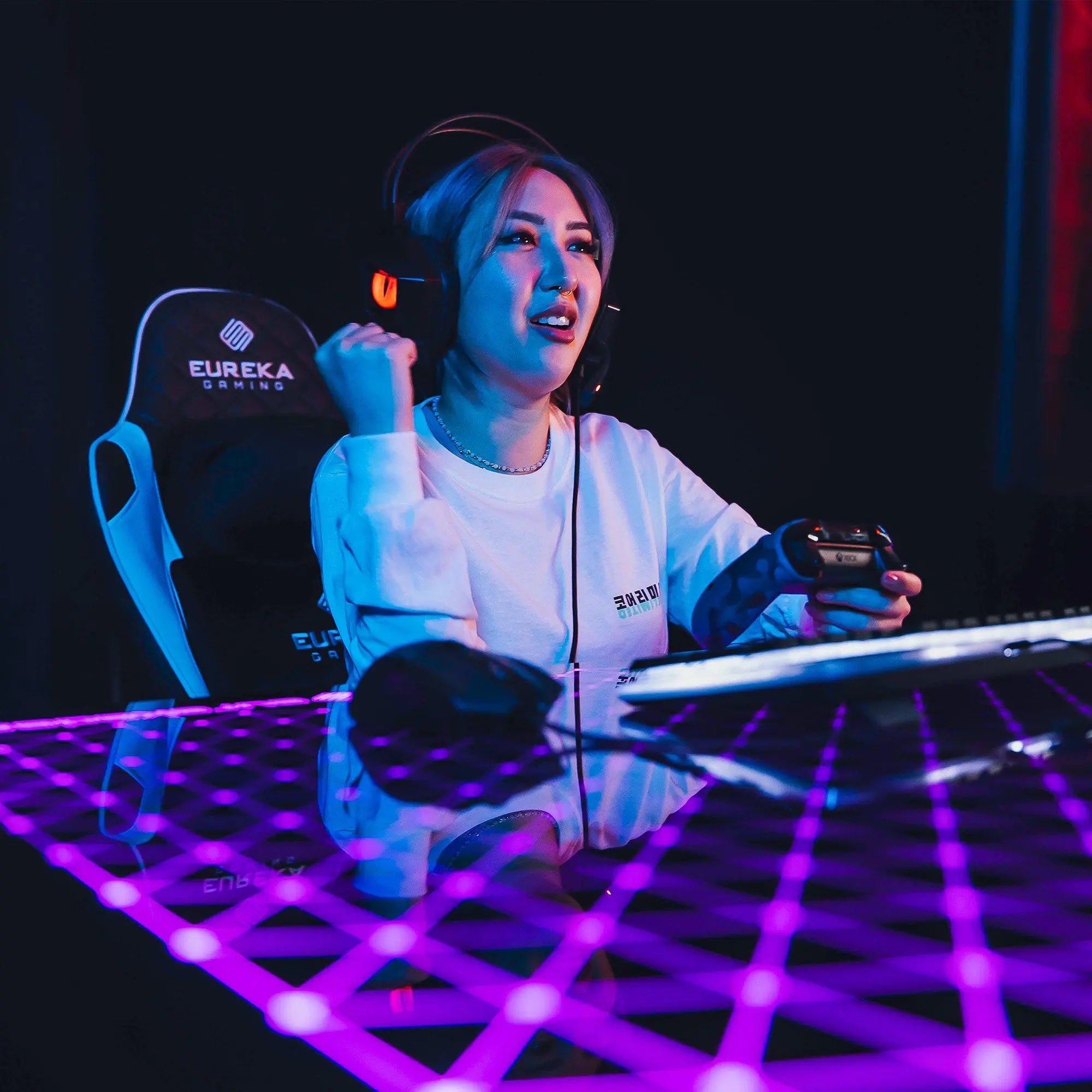 GTG L60 L-Shaped Glass LED Gaming Desk - 60x40 Inches, Modern Ergonomic Computer Desk for PC & Console Gamers - Perfect for Home Office, Streaming Setup & Esports Gaming