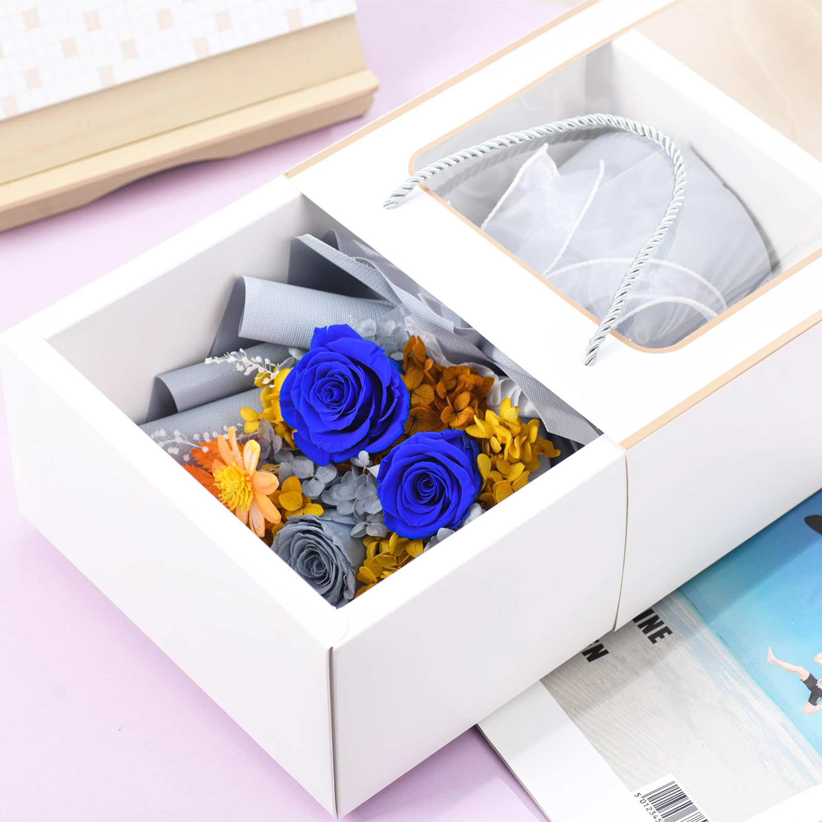 Premium Preserved Blue Rose Bouquets - Long Lasting 1-3 Years | Birthday & Anniversary Flowers for Women, Mom, Wife, Grandma | Perfect for Home Decor, Wedding Centerpieces & Romantic Gifts