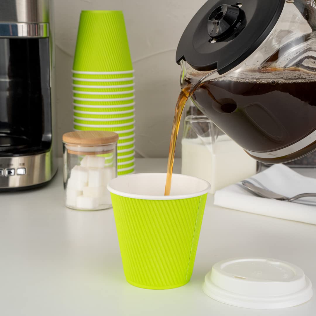 8 oz Disposable Coffee Cups - 25 Pack Double Wall Hot Paper Cups with Rippled Design, Light Green | Eco-Friendly & Leak-Resistant for Coffee, Tea, Hot Chocolate | Perfect for Cafes, Offices & Home Use