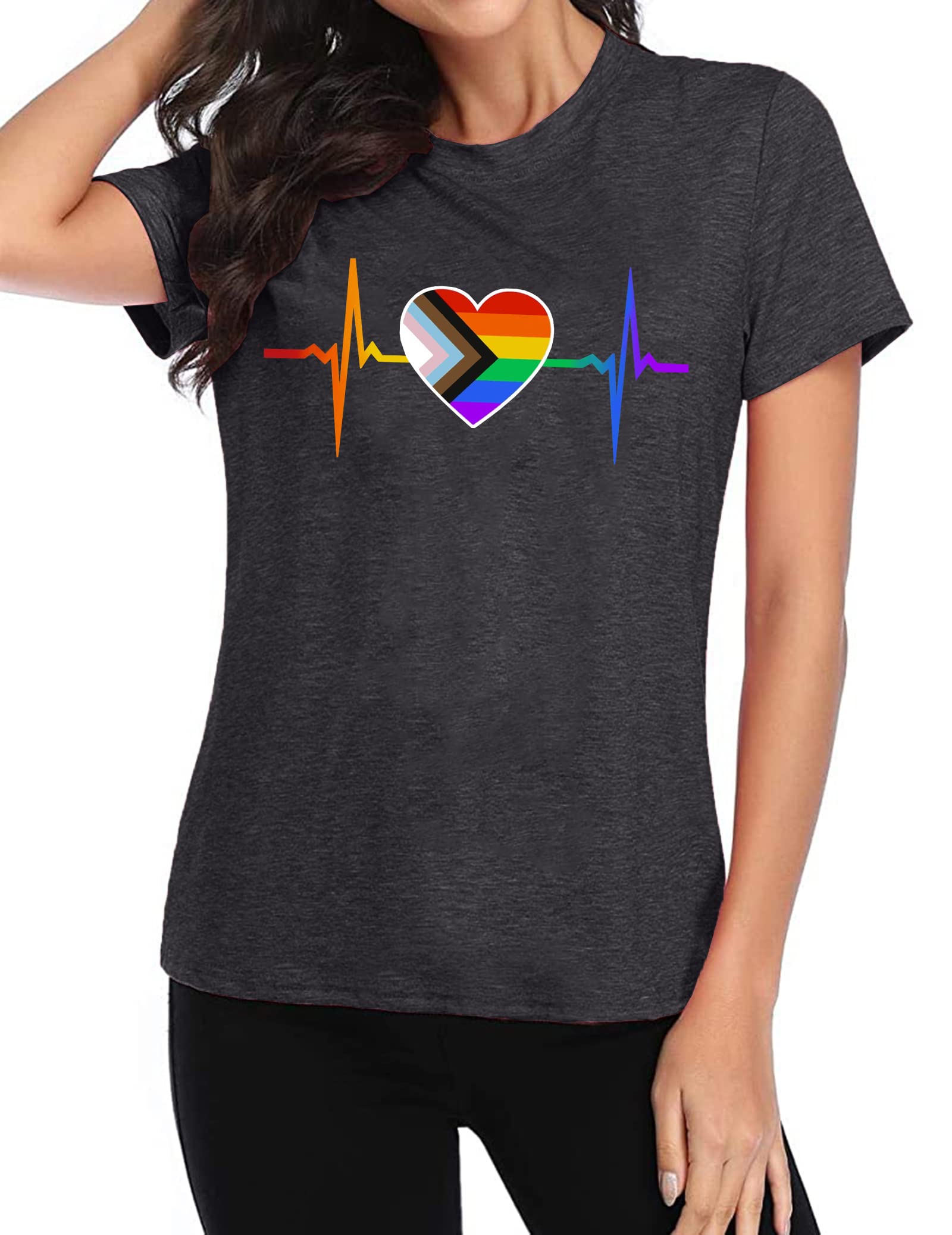 Women's Pride T-Shirt - Rainbow Heart Graphic Tee - LGBT Casual Short Sleeve Top for LGBTQ+ Events, Pride Parades & Everyday Wear