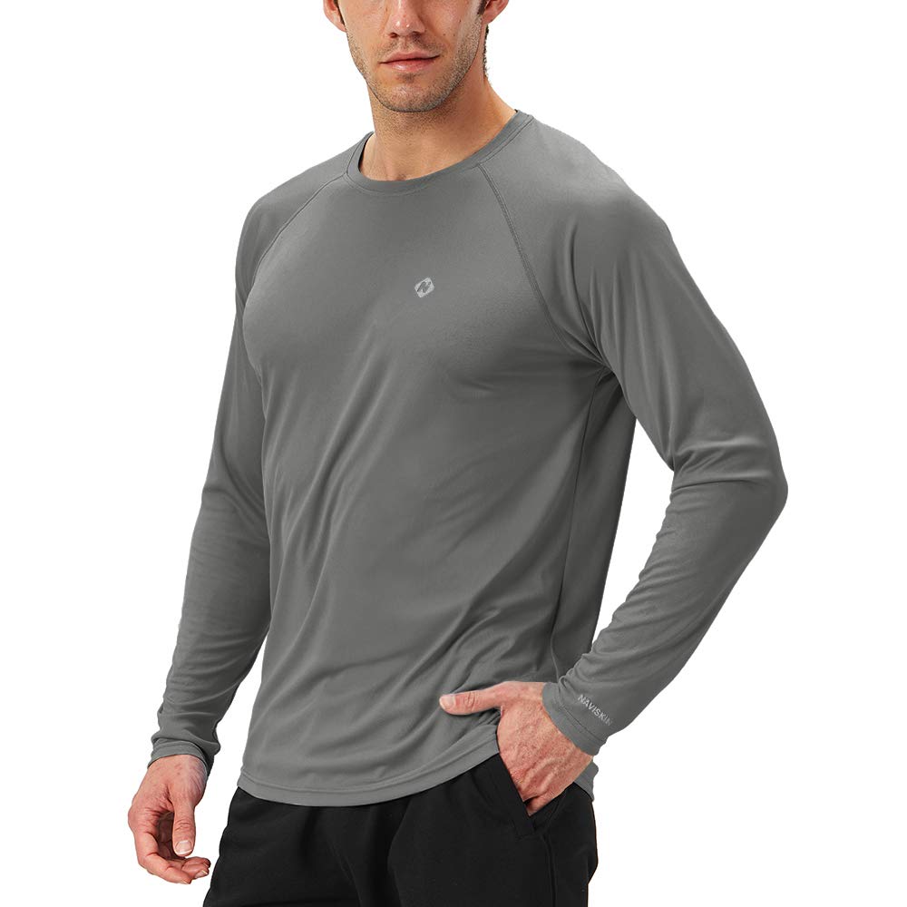 NAVISKIN Men's Rash Guard Shirts - UPF 50+ UV Sun Protection Long Sleeve Swim Shirt, Lightweight & Quick Dry for Swimming, Surfing, Beach & Outdoor Activities