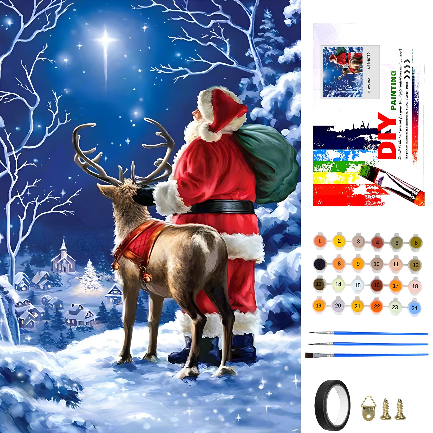 Santa on Snowy Night Paint by Numbers Kit for Adults - DIY Christmas Canvas Art, Holiday Home Decor & Indoor Wall Decoration | Perfect Gift for Christmas, Relaxing Art Therapy & Festive Seasonal Decor