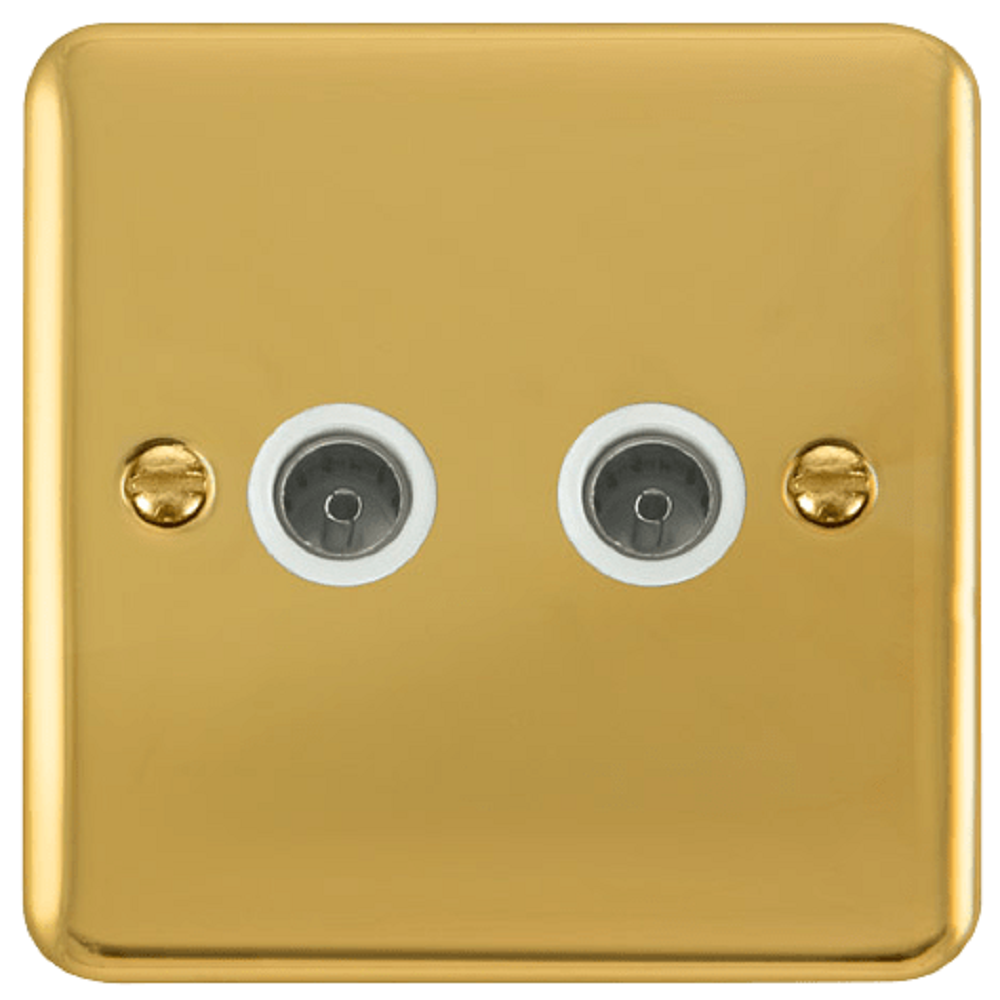Polished Brass Double TV Socket - Click Deco Plus DPBR066WH - High-Quality TV & Cable Connector for Home Theater & Entertainment Setup