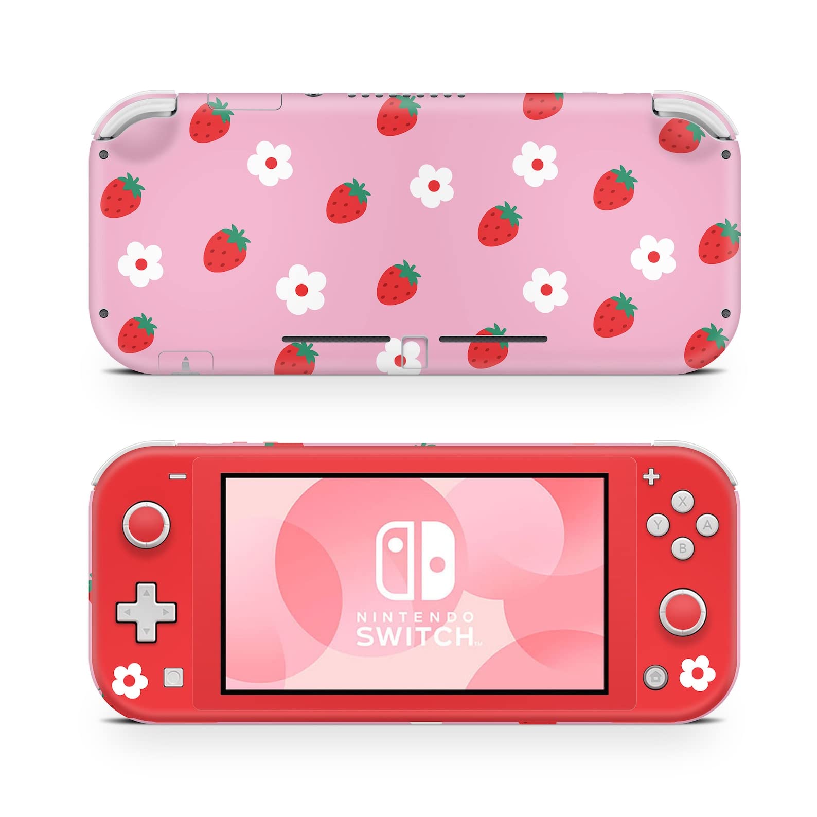 Pink Nintendo Switch Lite Skin - Strawberry Anime Vinyl Cover Compatible with Switch Lite - Durable 3M Adhesive - Kawaii Ichigo Juice Red Japan Design - Made in USA - Perfect for Gaming, Travel & Personalizing Your Console