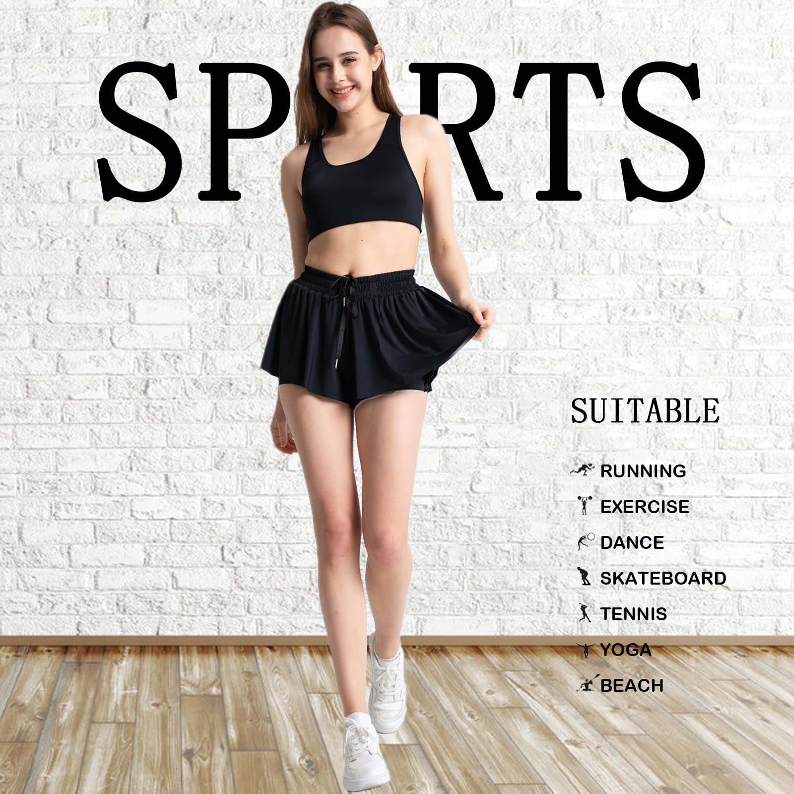 Blostirno Women's 2-in-1 Athletic Shorts with Skirt - High Waist Running Yoga Workout Shorts with Pockets & Drawstring - Breathable Summer Gym Shorts for Women - Perfect for Jogging, Yoga Class & Outdoor Activities