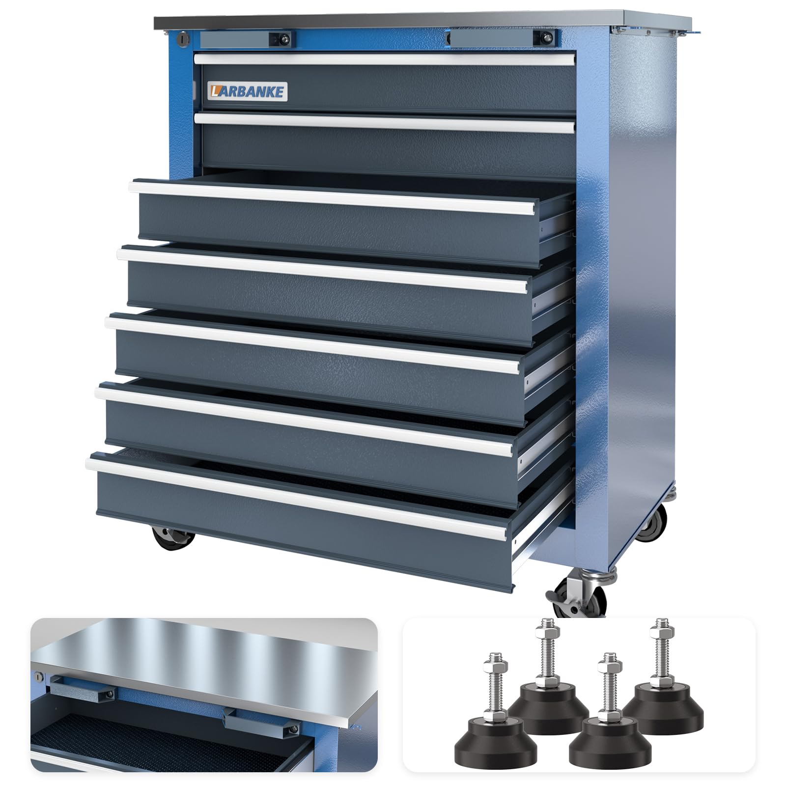 7-Drawer Rolling Toolbox with 360° Lockable Wheels & Padded Feet - Heavy Duty Tool Chest with Keyed Lock System & Drawer Liners - Expandable Storage System for Garage, Workshop & Professional Use