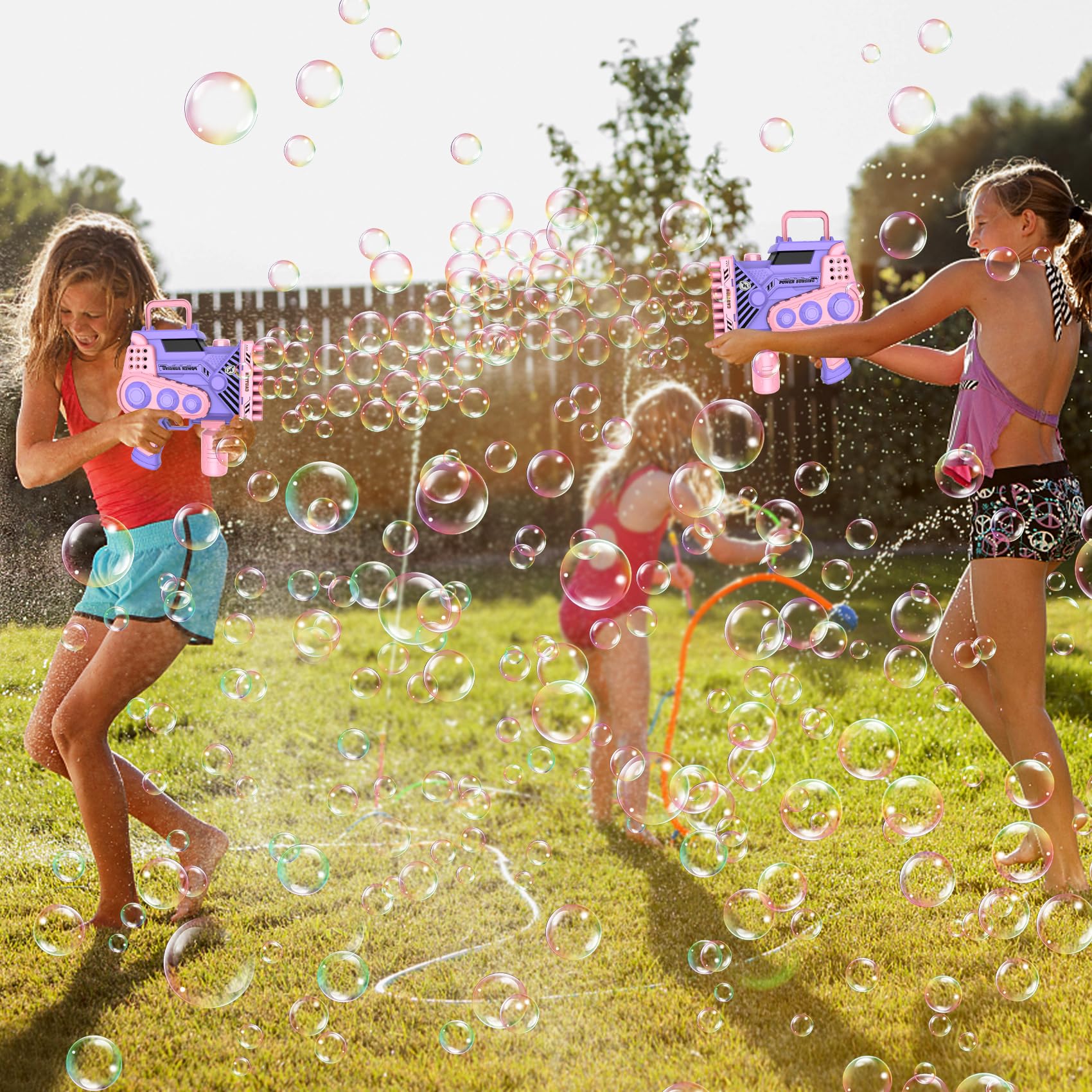 Automatic Bubble Gun with LED Lights & 80-Hole Bubble Blaster - Includes Bubble Solution for Kids Outdoor/Indoor Play, Birthday Parties, Weddings & Summer Fun