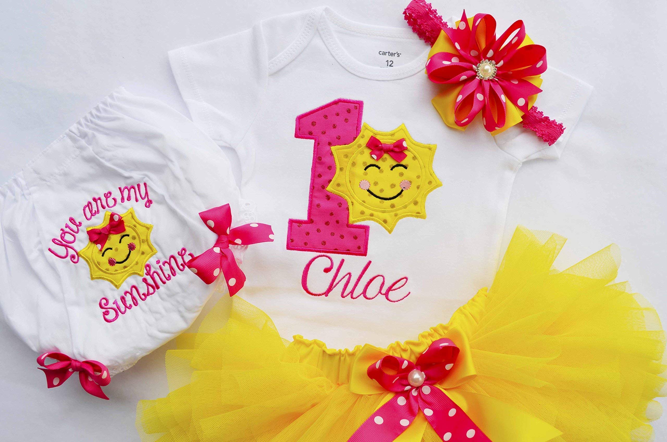 You Are My Sunshine First Birthday Outfit for Baby Girl - Yellow Tutu Dress & Cake Smash Bodysuit | Perfect 1st Birthday Gift & Photo Shoot Outfit