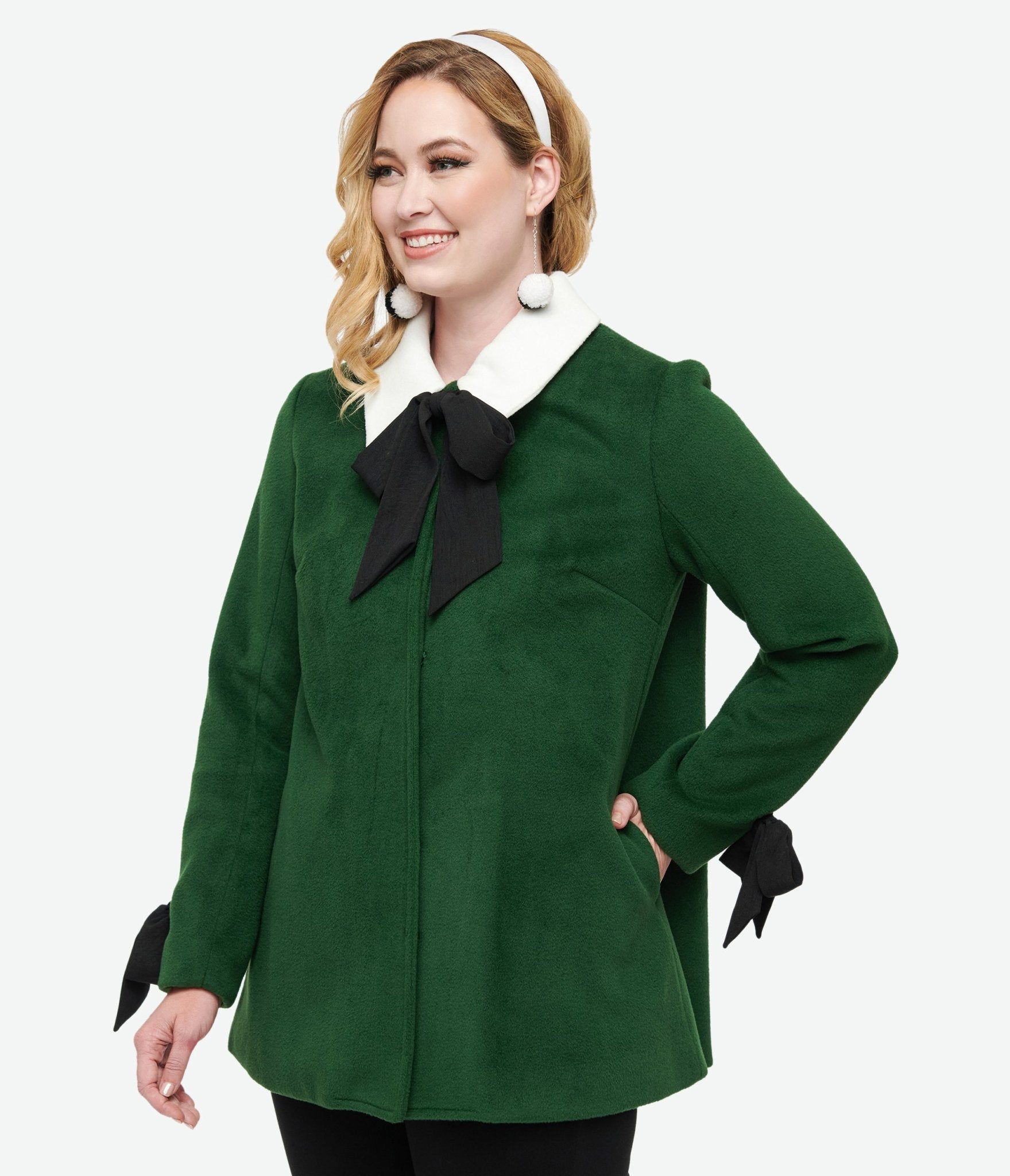 Vintage 1960s Green & Black Bows Topper Coat by Smak Parlour - Retro Outerwear for Women, Perfect for Parties & Special Occasions