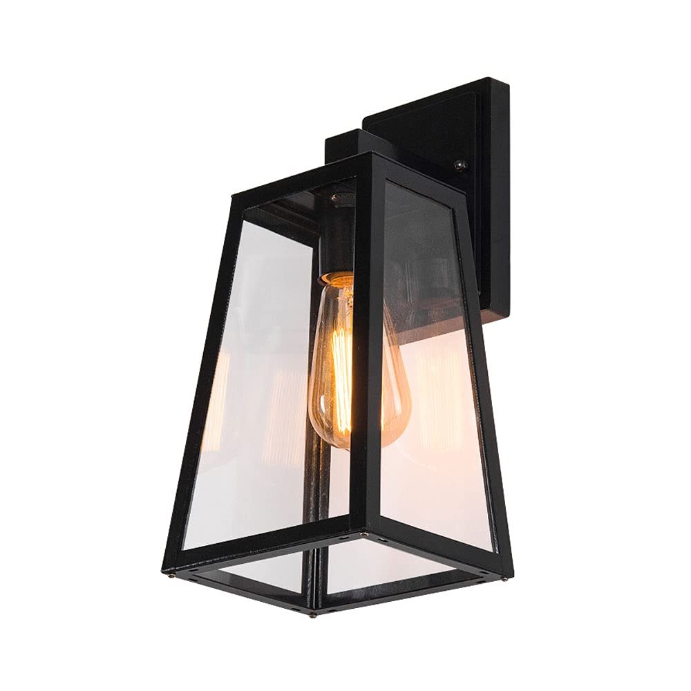 IP65 Waterproof Outdoor Wall Lights - Rustic Black Aluminum Wall Sconce with Clear Glass Shade for Villa, Patio, Garden & Entryway | Weatherproof Exterior Lighting for Porch, Deck & Outdoor Spaces (Black)
