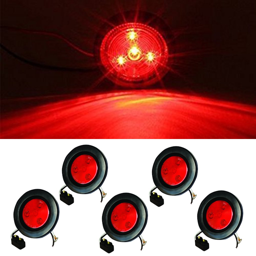 Fortpro 2.5 Inch Red Round Clearance Marker LED Light - 4 High-Intensity LEDs with Red Lens - 5 Pack (F235159) - Perfect for Truck, Trailer & Vehicle Safety Marking