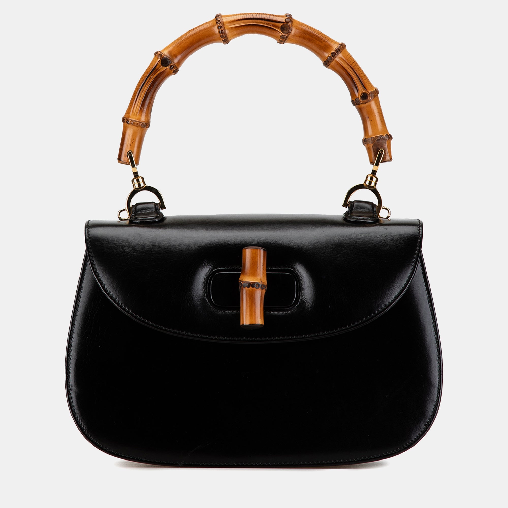 Luxury Black Calfskin Leather Bamboo Handle Bag for Women - Elegant Evening Clutch, Perfect for Parties, Weddings & Night Out