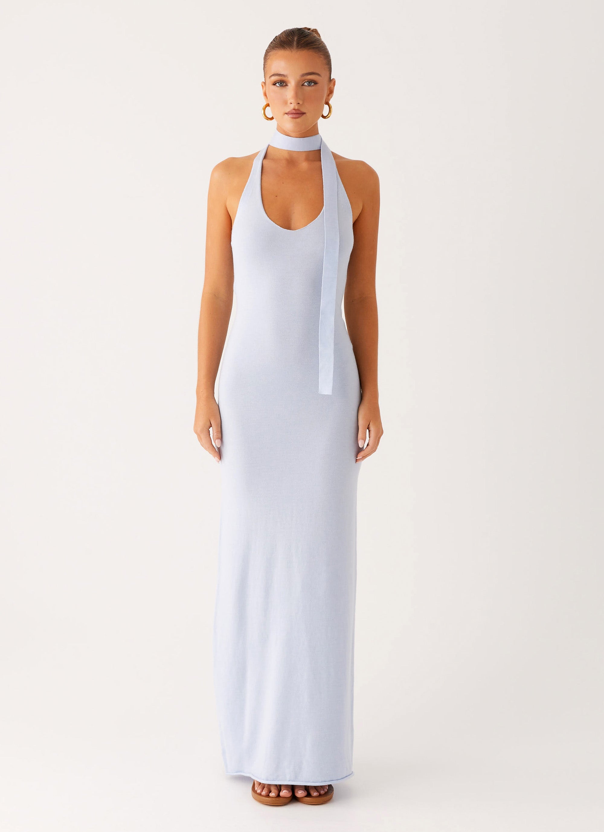 Eddie Knit Maxi Dress for Women - Soft Stretchy Long Blue Dress for Summer, Beach, Vacation & Casual Wear