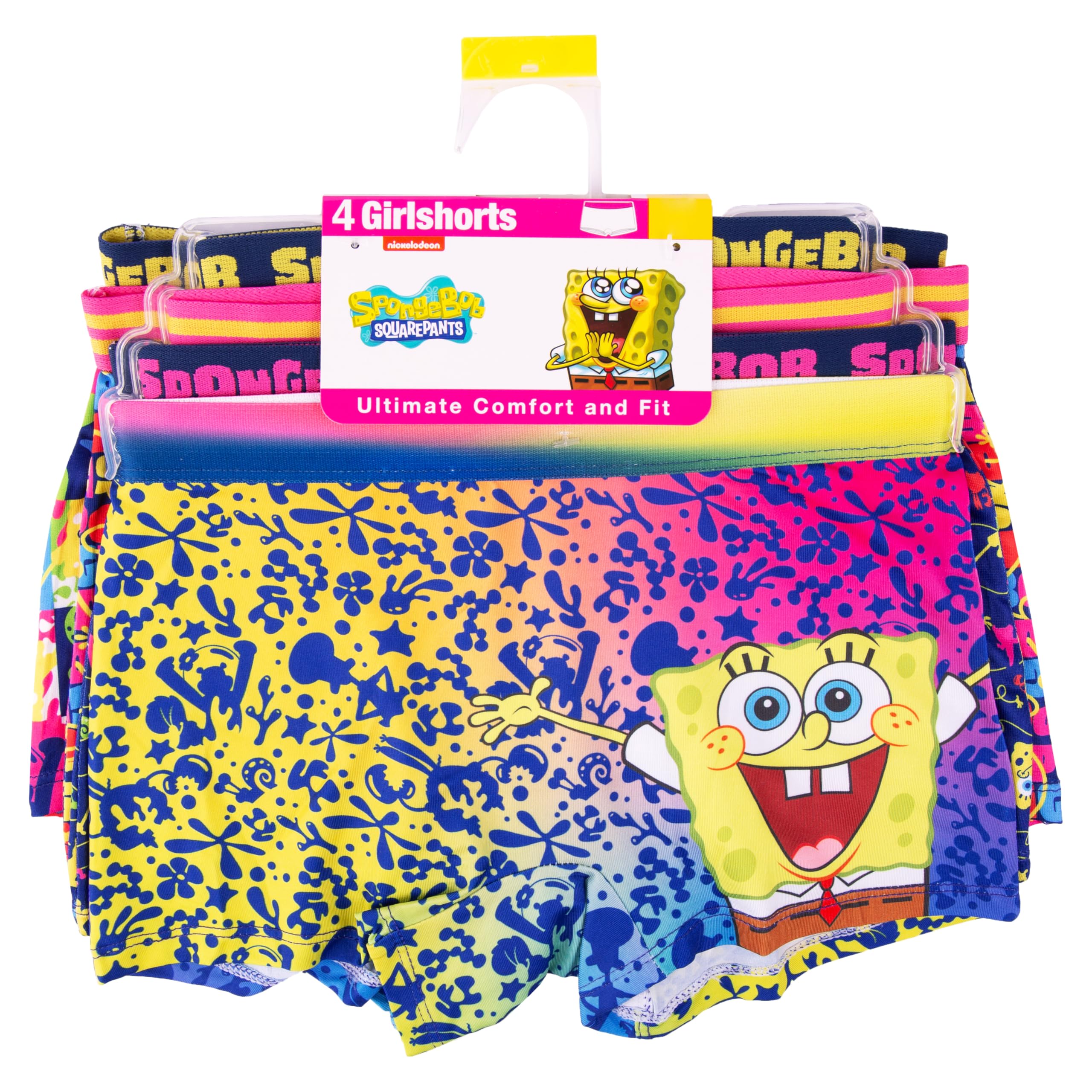 SpongeBob SquarePants Girls' Cotton Underwear 4-Pack - Sizes 4, 6, 8, 10 - Soft & Comfortable Kids' Panties for Everyday Wear, Sleepovers & Cartoon Lovers