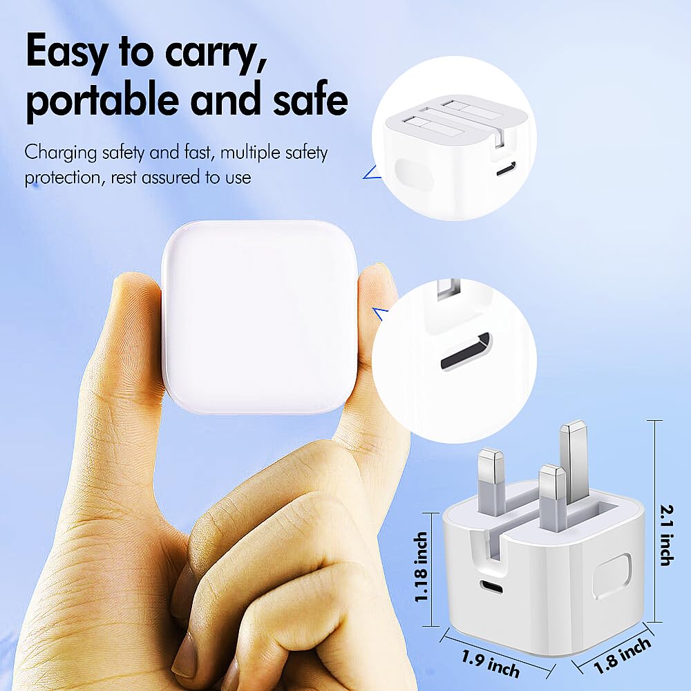 MFI Certified USB C Fast Charger 20W - 2 Pack Fast Charging Plug for iPhone 15/14/13/12/11/X, iPad, AirPods Pro - Type C Power Adapter with UK Plug | Perfect for Home, Office & Travel Charging
