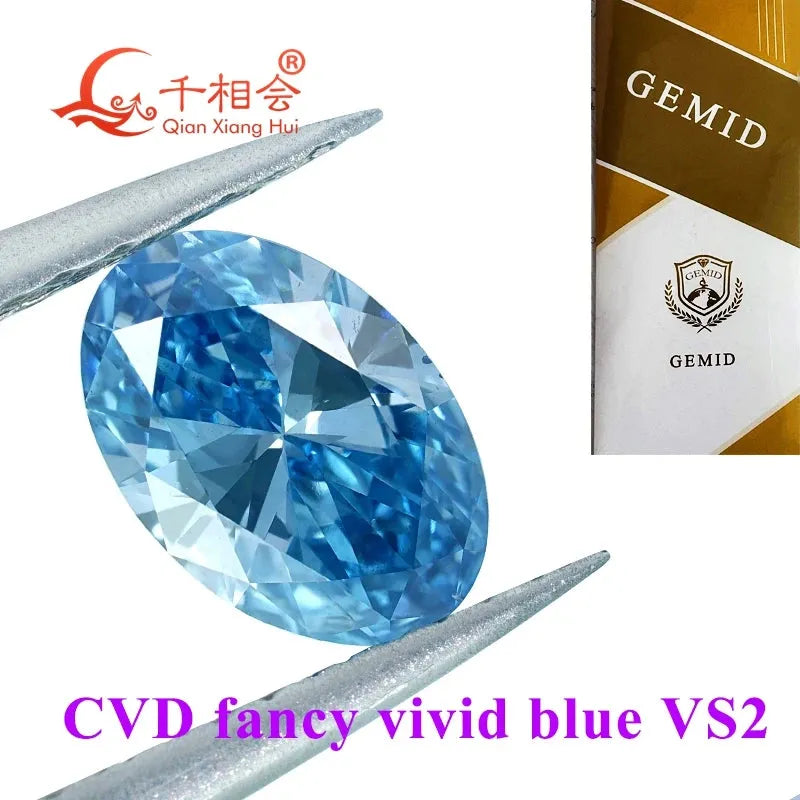 1ct & 2.4ct Lab Grown CVD Diamond - Fancy Vivid Aqua Blue, Oval Shape, VVS-SI Clarity, GEMID Certified Loose Stone for Jewelry Making & Engagement Rings