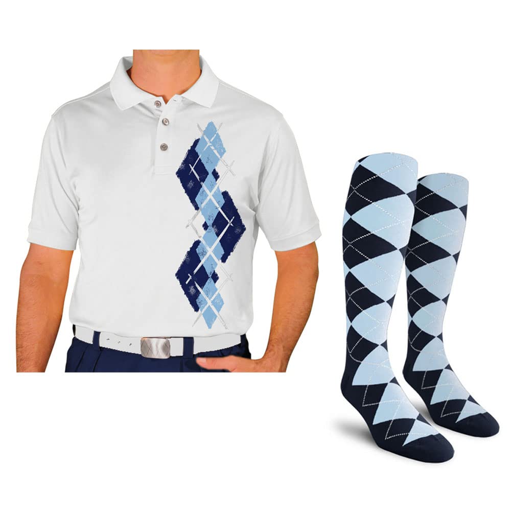 Men's Dry Fit Short Sleeve Graphic Golf Polo Shirt with Socks - Argyle Paradise Design (AA-ZZ) | Moisture-Wicking Performance Tee for Golf, Tennis & Casual Wear