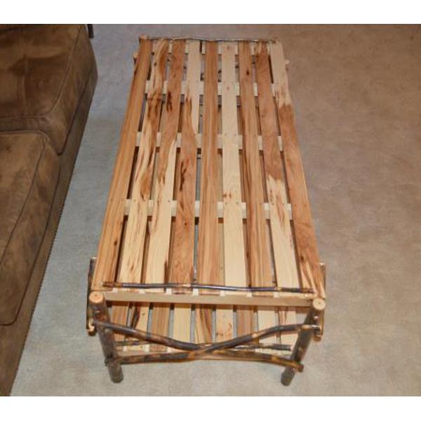 Solid Hickory Wood Coffee Table with Storage Shelf - Rustic Farmhouse Living Room Furniture for Home Decor & Entertainment Areas