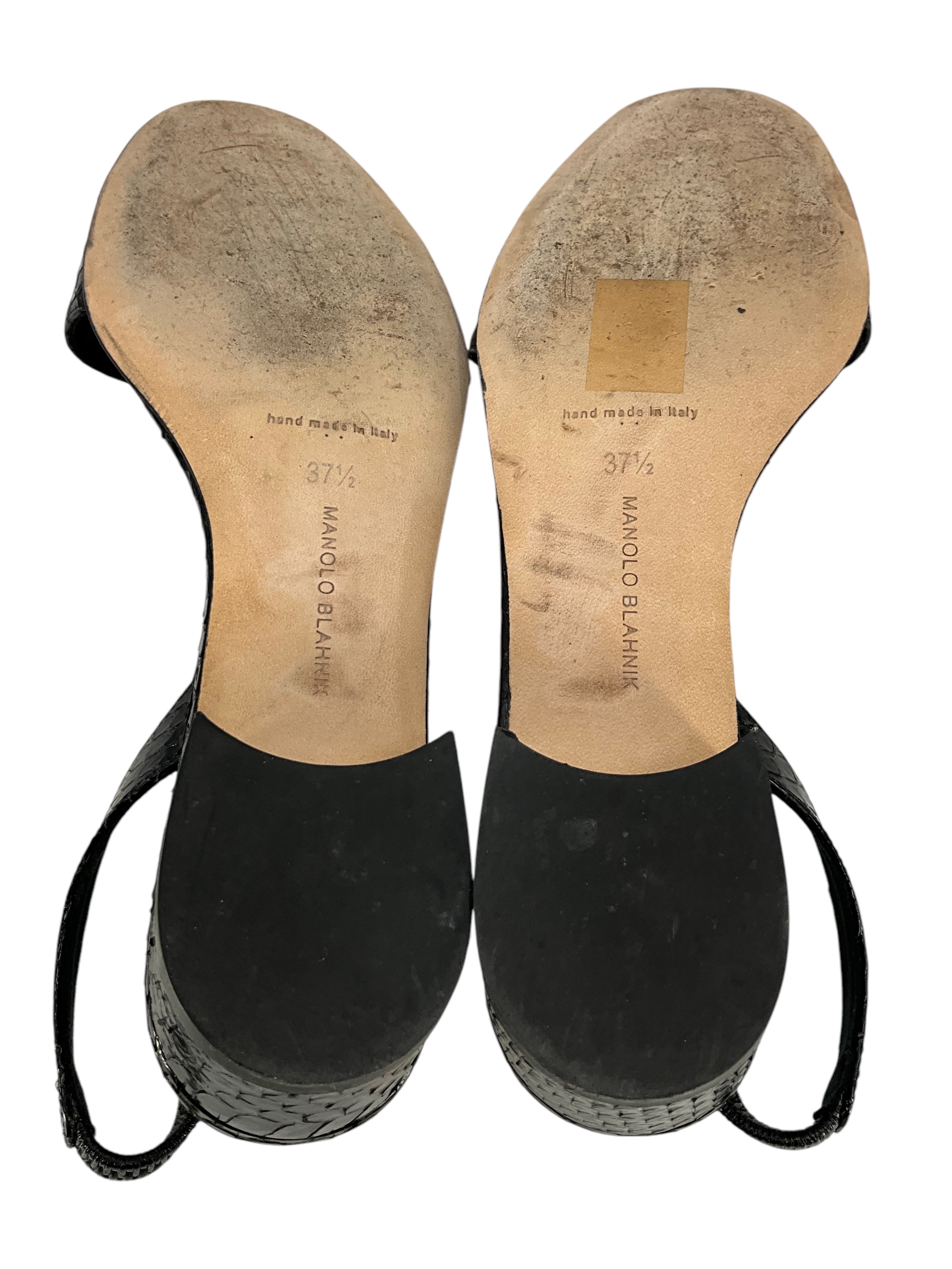 MANOLO BLAHNIK Patopia Snakeskin Slingback Heels - Women's Size 7.5 (US) | Luxury Designer Shoes for Parties, Weddings & Special Occasions