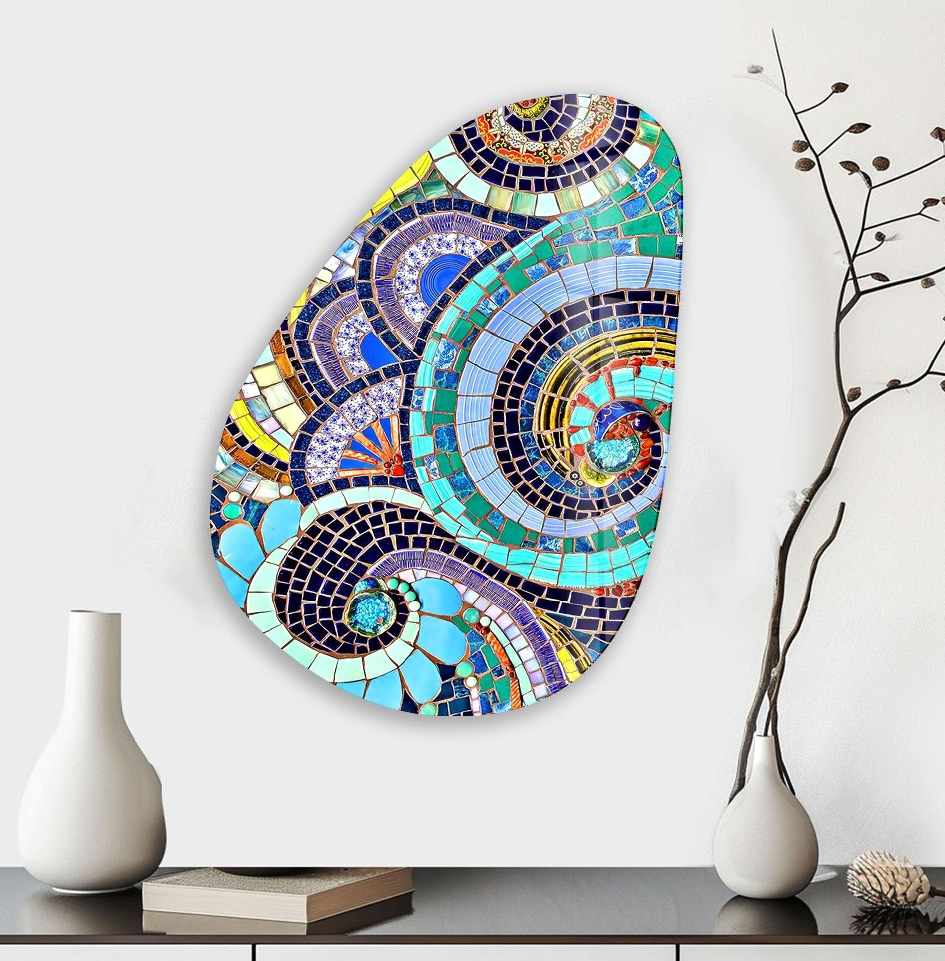 Asymmetrical Oval Mosaic Glass Wall Art - Handmade Modern Home Decor for Living Room, Bedroom & Office