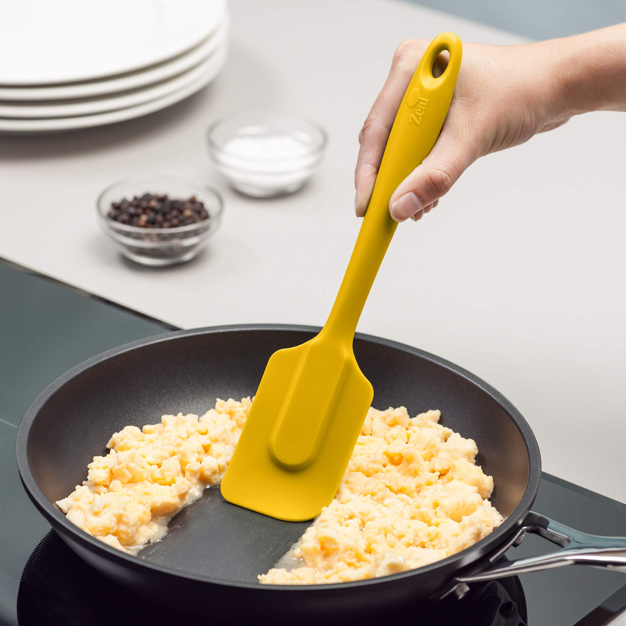 Zeal Silicone Non-Stick Cooking & Baking Spatula - 26cm Heat-Resistant Kitchen Utensil for Flipping, Scraping & Mixing - Mustard Yellow - Perfect for Pancakes, Eggs & Baking