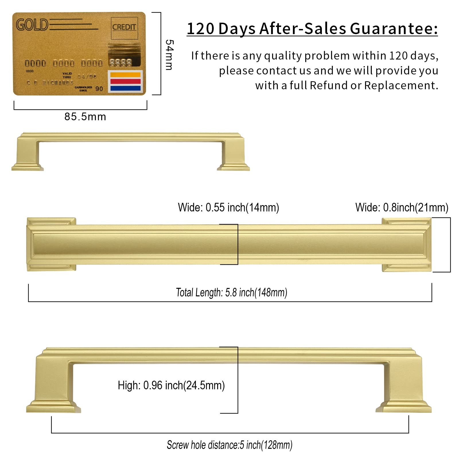 Amerdeco 20 Pack Brushed Gold Cabinet Pulls - 5 Inch Hole Center Solid Brass Kitchen Cabinet Handles for Bathroom, Dresser & Drawer Pulls - Durable Cabinet Hardware for Modern Home Renovation & DIY Projects