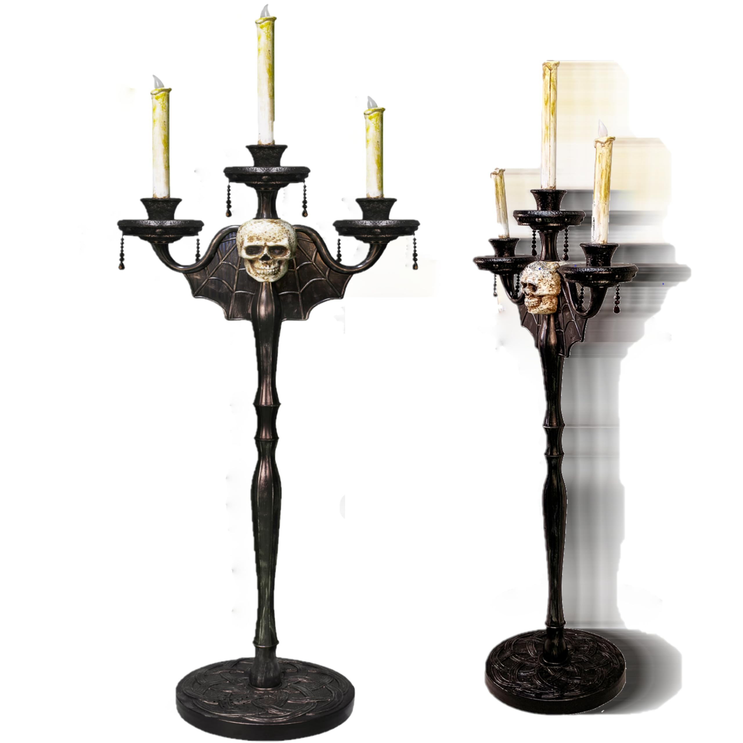 Skeleteen Animated Halloween Candelabra Decor - Gothic Haunted Mansion Black Skull Floating Candle Holder for Spooky Party Decorations (1 Piece) | Perfect for Halloween Parties, Haunted House Themes & Gothic Home Decor