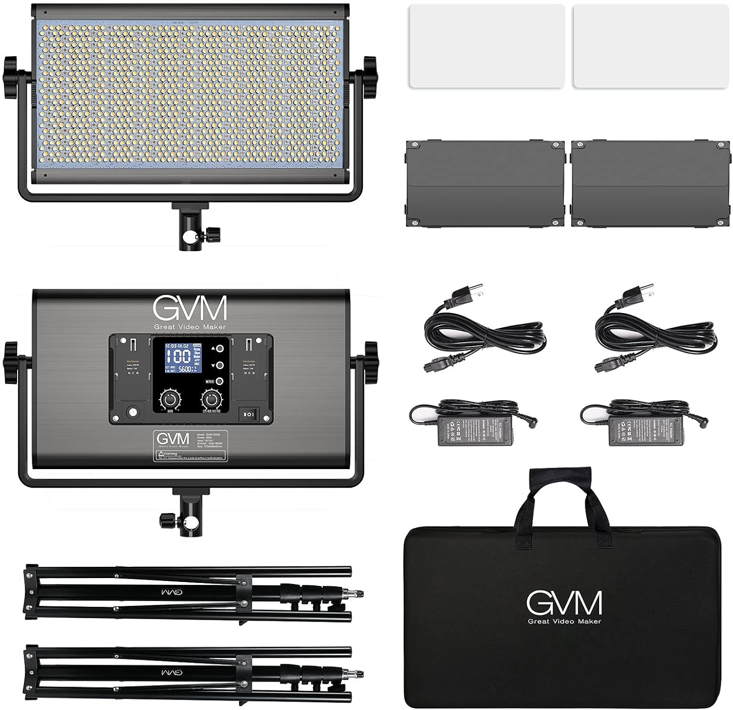 GVM 1500D RGB LED Video Light - 75W Professional Studio Lighting Kit with Bluetooth Control, 1128 LED Beads, 2-Pack for Photography, YouTube Videos, Live Streaming, Conference Lighting & Content Creation